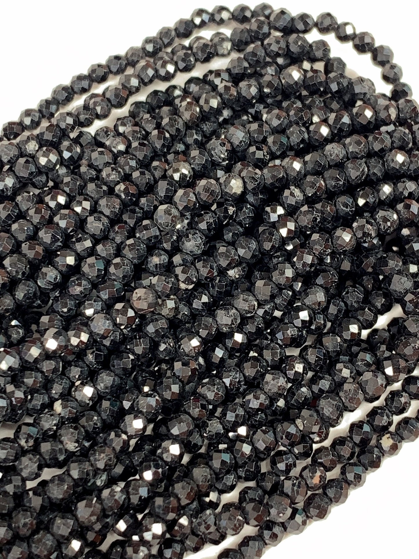 Grade AAA Genuine Natural Black Tourmaline Faceted Round Beads 15.5" Strand 2mm 3mm 4mm