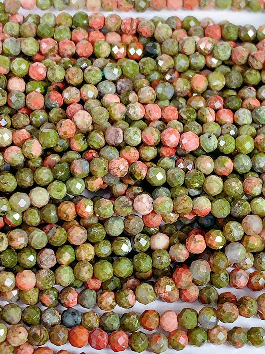 Faceted Unakite Beads: Natural Green Red Gemstone Strand (2mm 3mm 4mm)