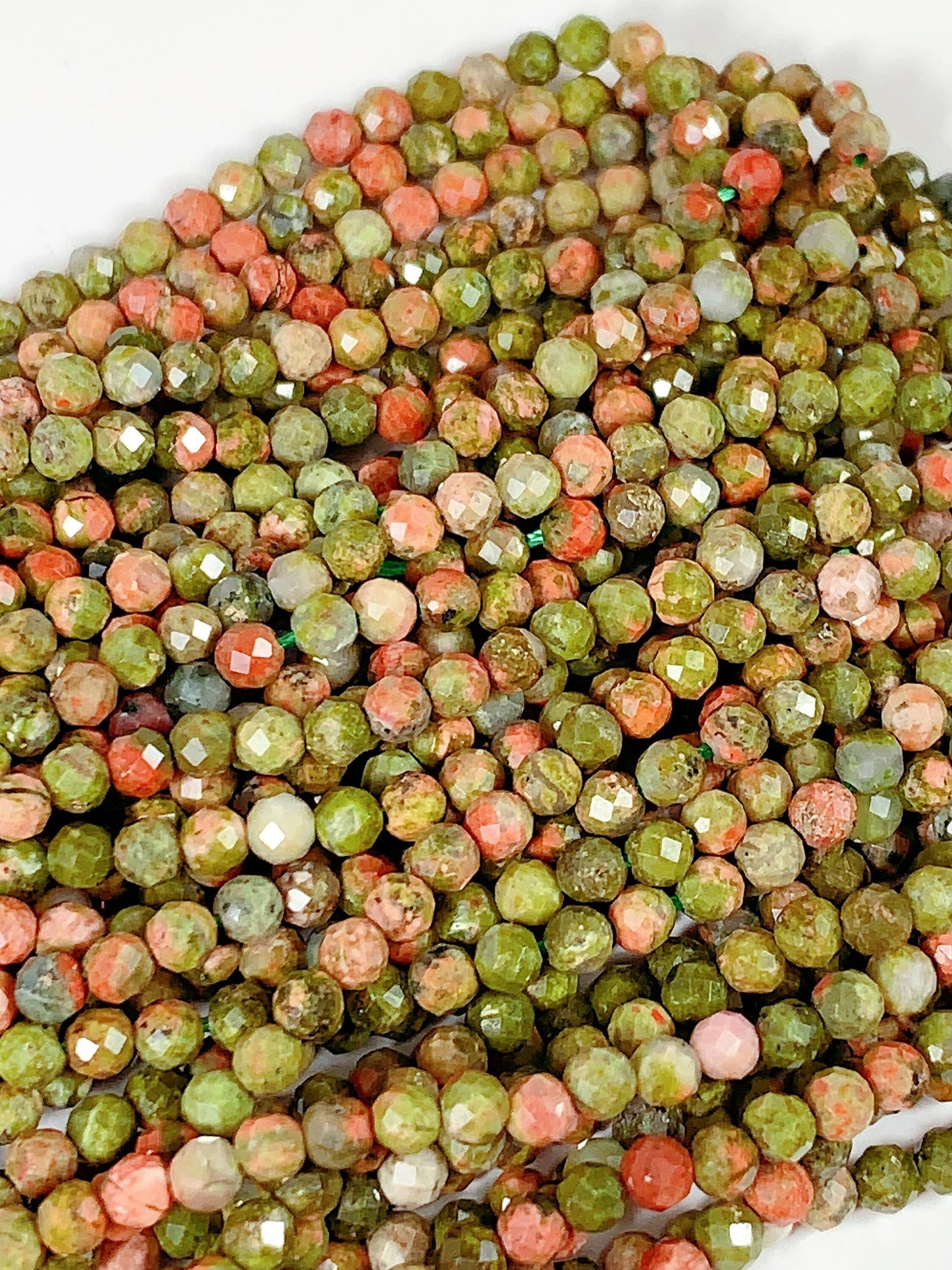 Faceted Unakite Beads: Natural Green Red Gemstone Strand (2mm 3mm 4mm)