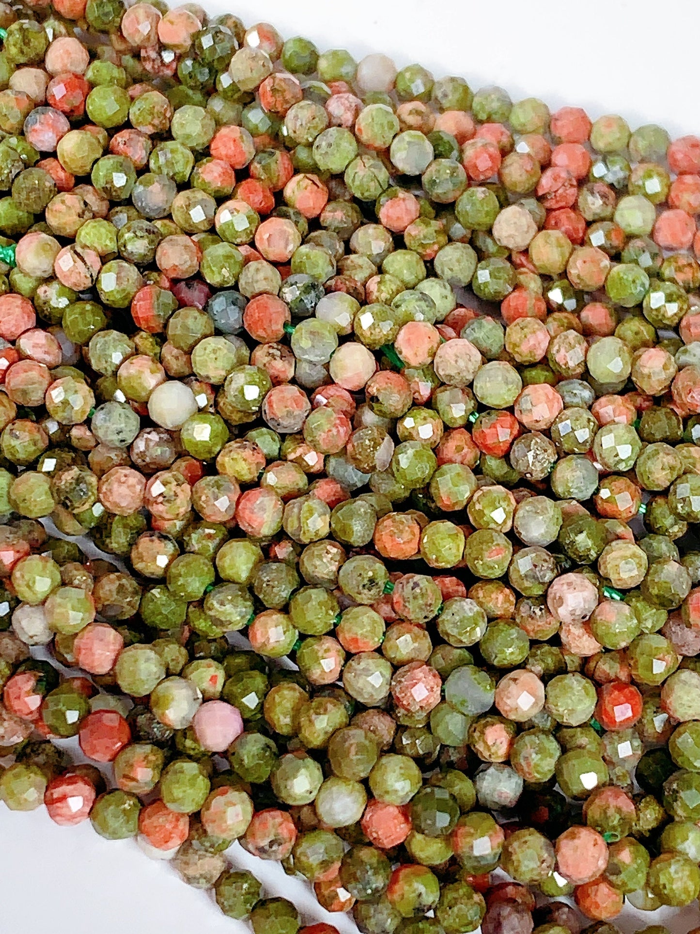 Faceted Unakite Beads: Natural Green Red Gemstone Strand (2mm 3mm 4mm)