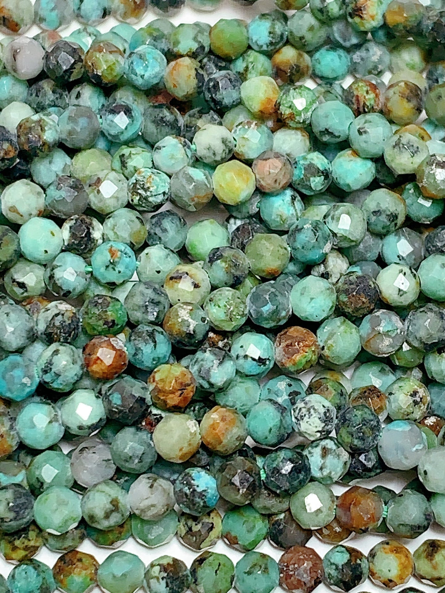 AAA African Natural Turquoise Faceted Round Beads Gemstone Strand 15.5"