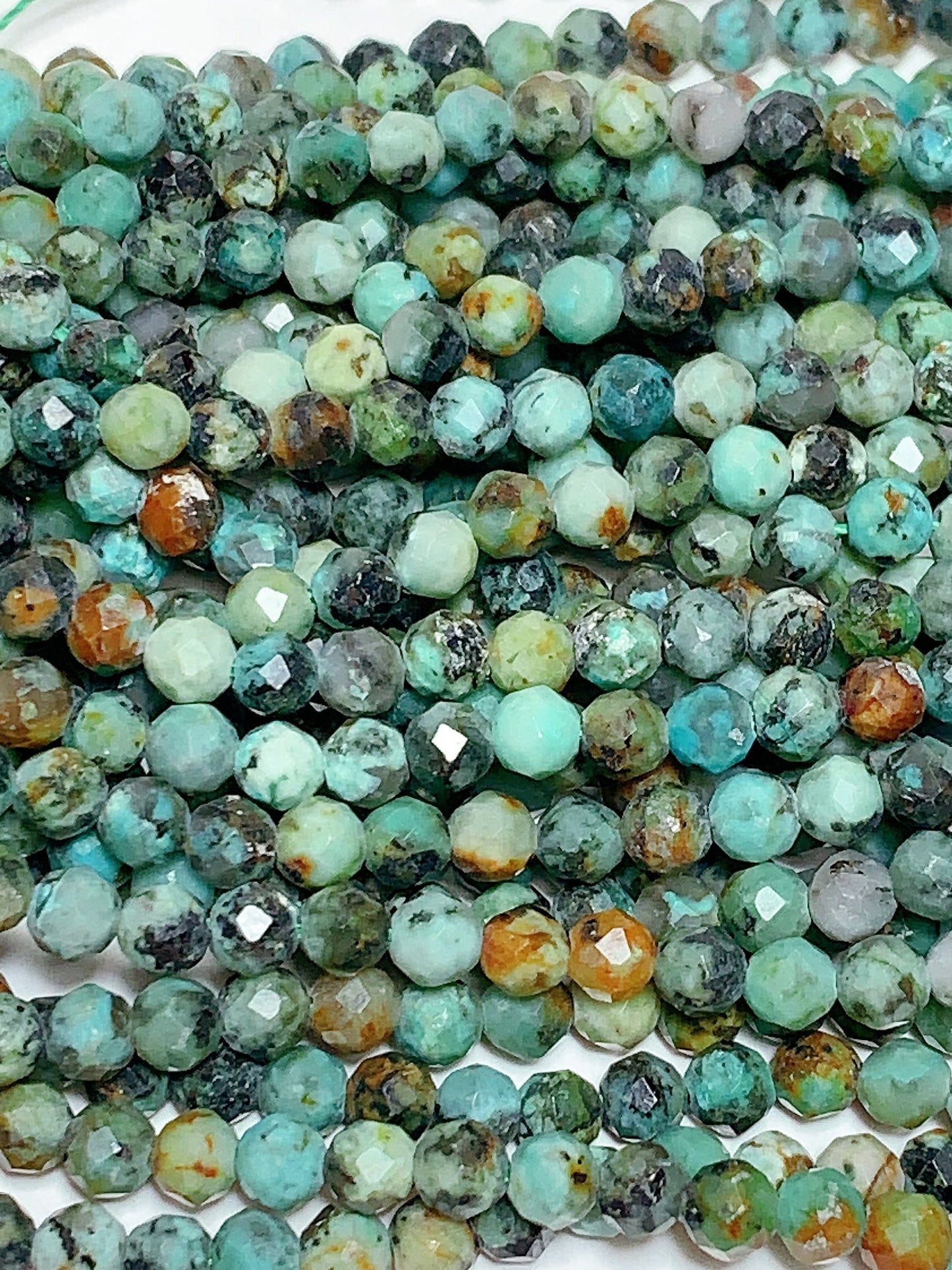 AAA African Natural Turquoise Faceted Round Beads Gemstone Strand 15.5"