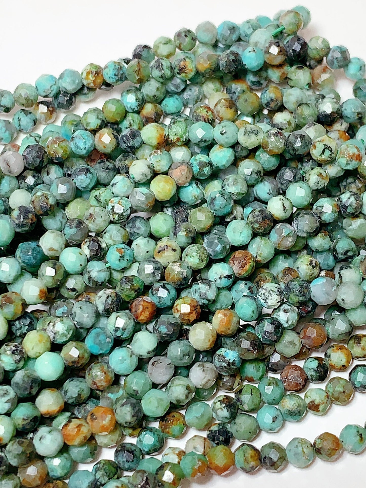 AAA African Natural Turquoise Faceted Round Beads Gemstone Strand 15.5"