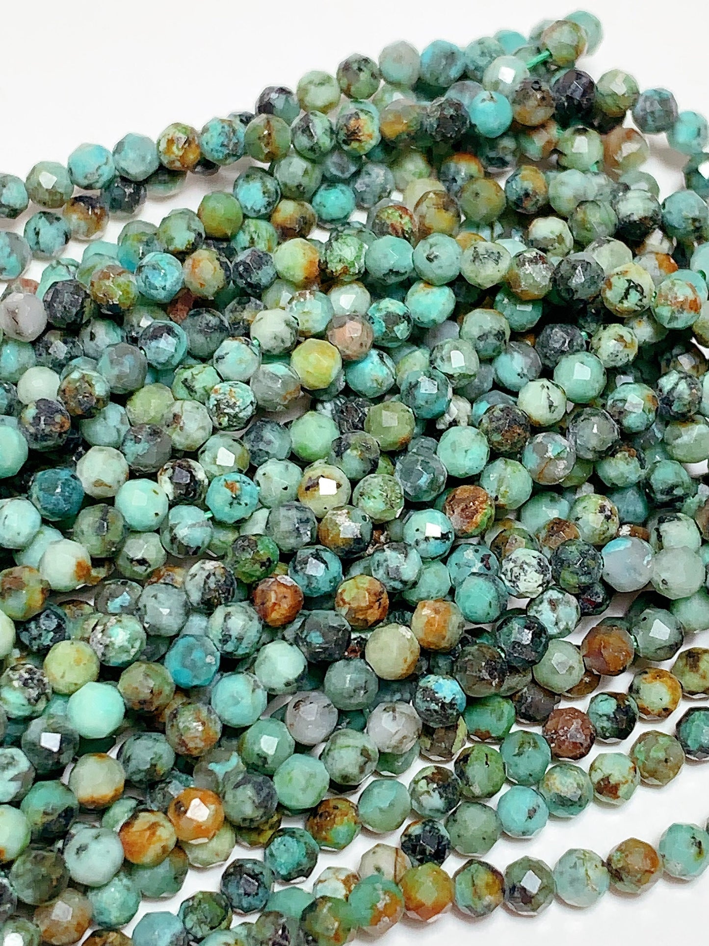 AAA African Natural Turquoise Faceted Round Beads Gemstone Strand 15.5"