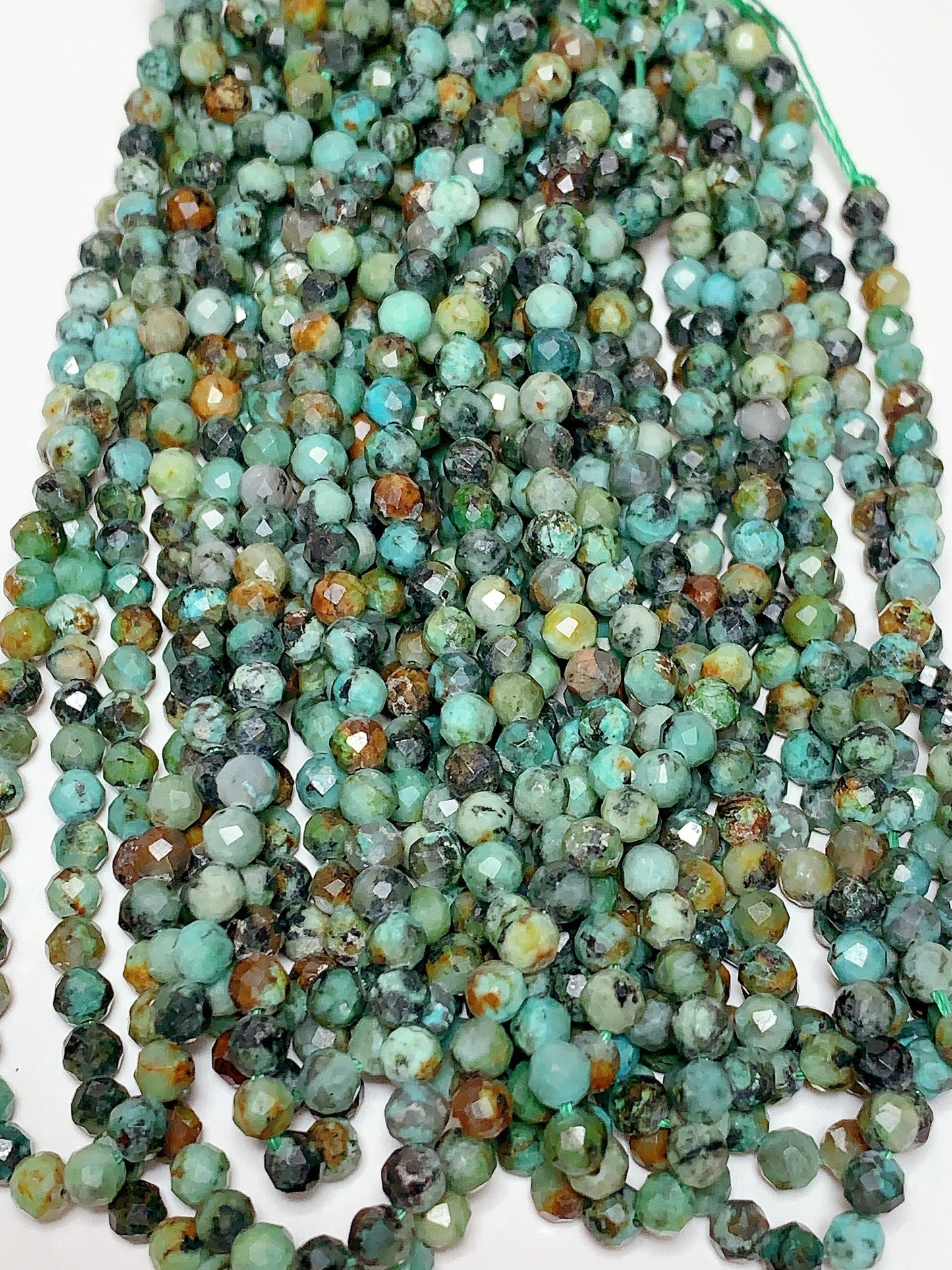 AAA African Natural Turquoise Faceted Round Beads Gemstone Strand 15.5"