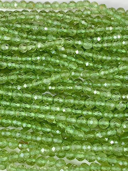 AAA Natural Green Peridot Faceted Round Beads : Genuine Gemstone Strand 15.5 (2mm 3mm 4mm)