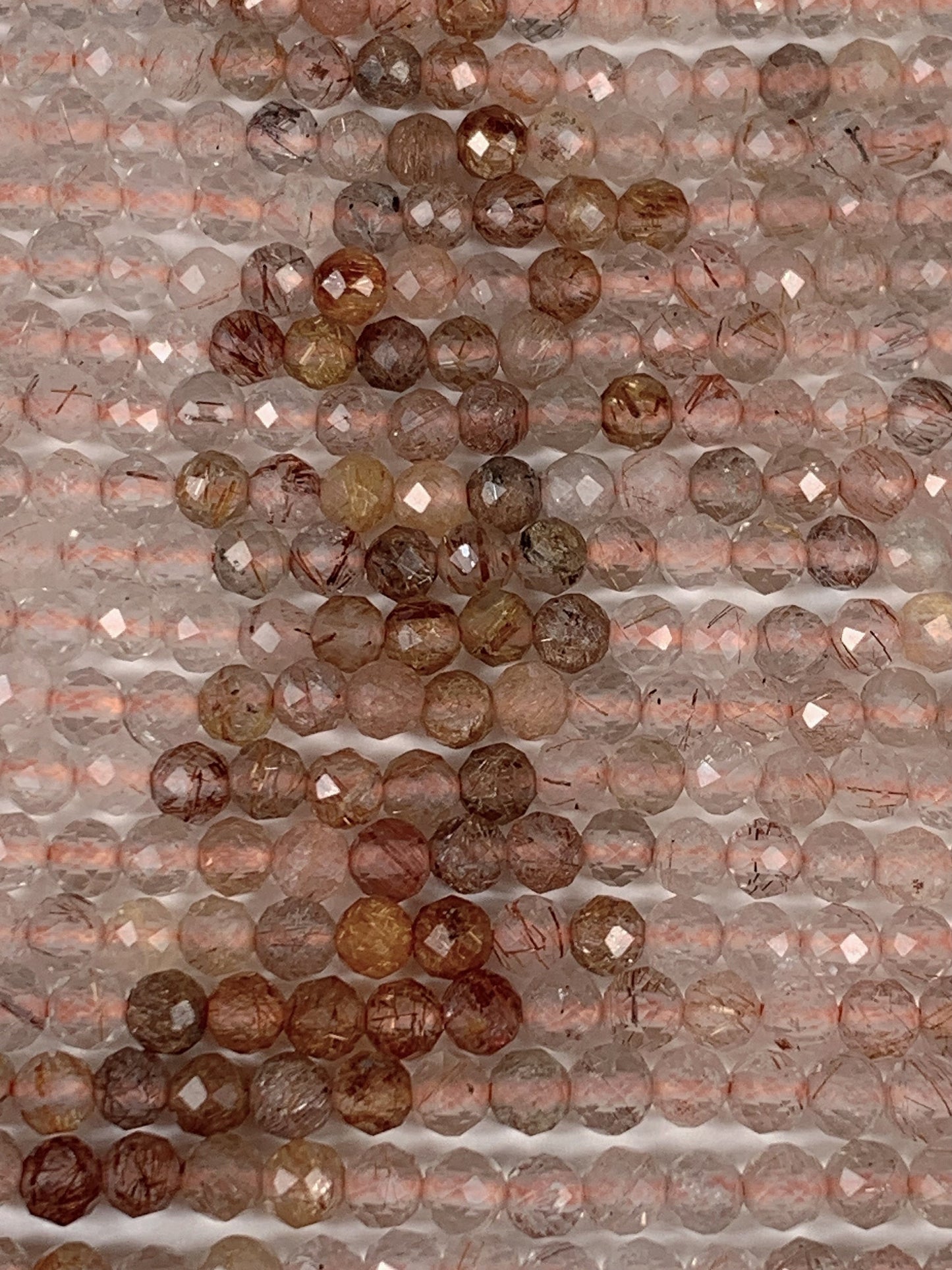 AAA Natural Gold Brown Clear Titanium Copper Rutilated Quartz Faceted Round Beads Gradient Shaded 15.5 Strand Micro Sparkle diamond