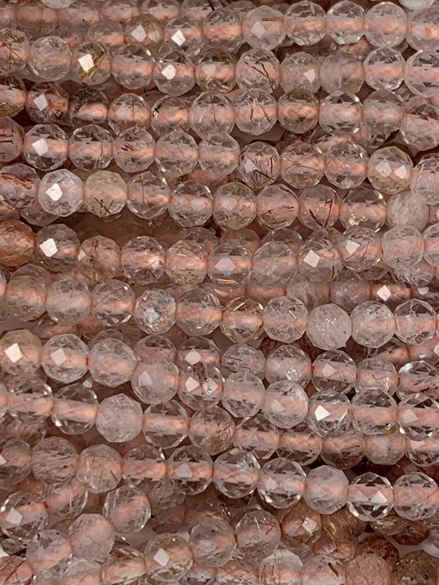 AAA Natural Gold Brown Clear Titanium Copper Rutilated Quartz Faceted Round Beads Gradient Shaded 15.5 Strand Micro Sparkle diamond