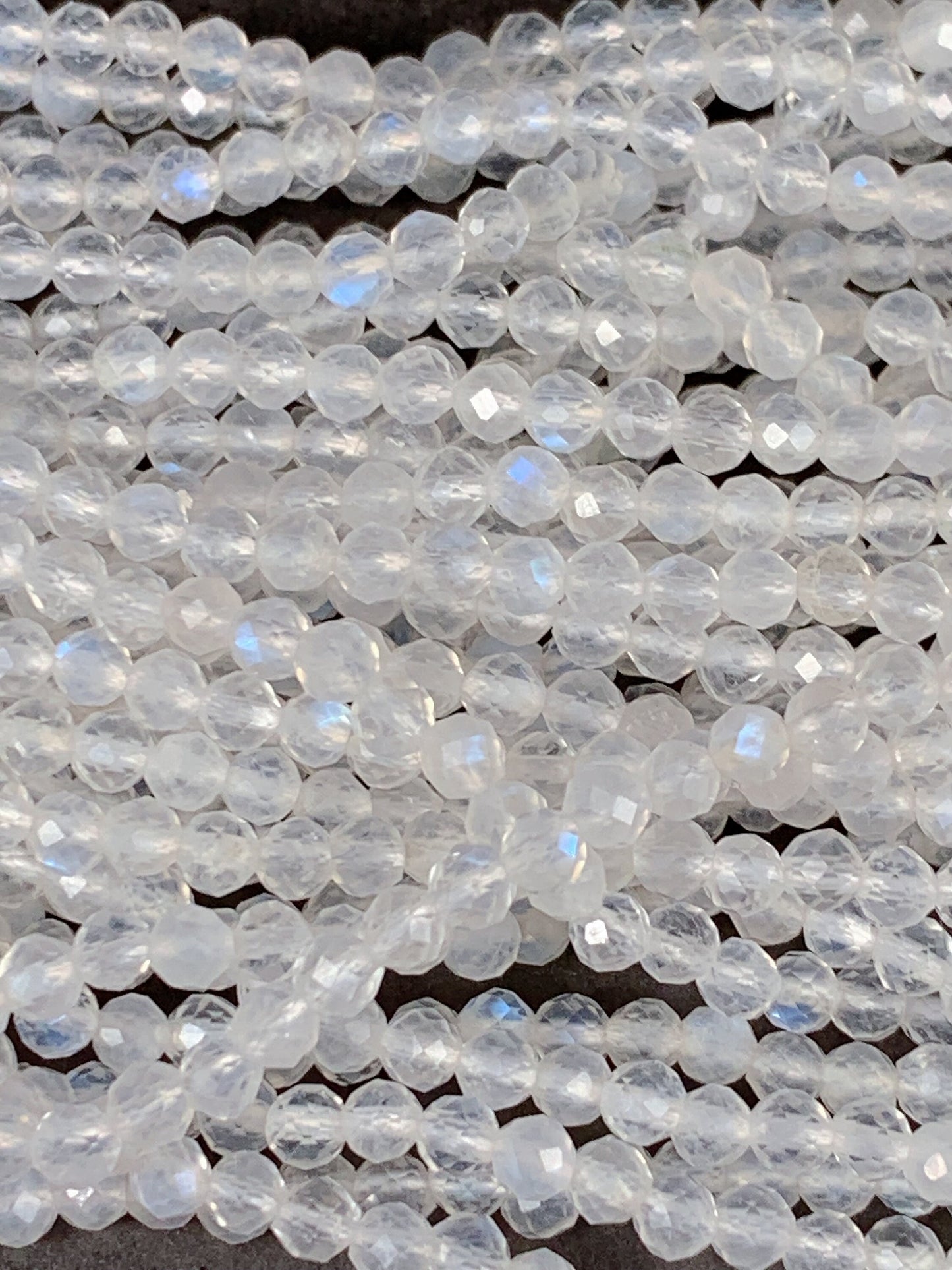 AAA Grade Translucent Blue Rainbow Moonstone Faceted Round Beads - 2mm 3mm 4mm, 15.5" Strand