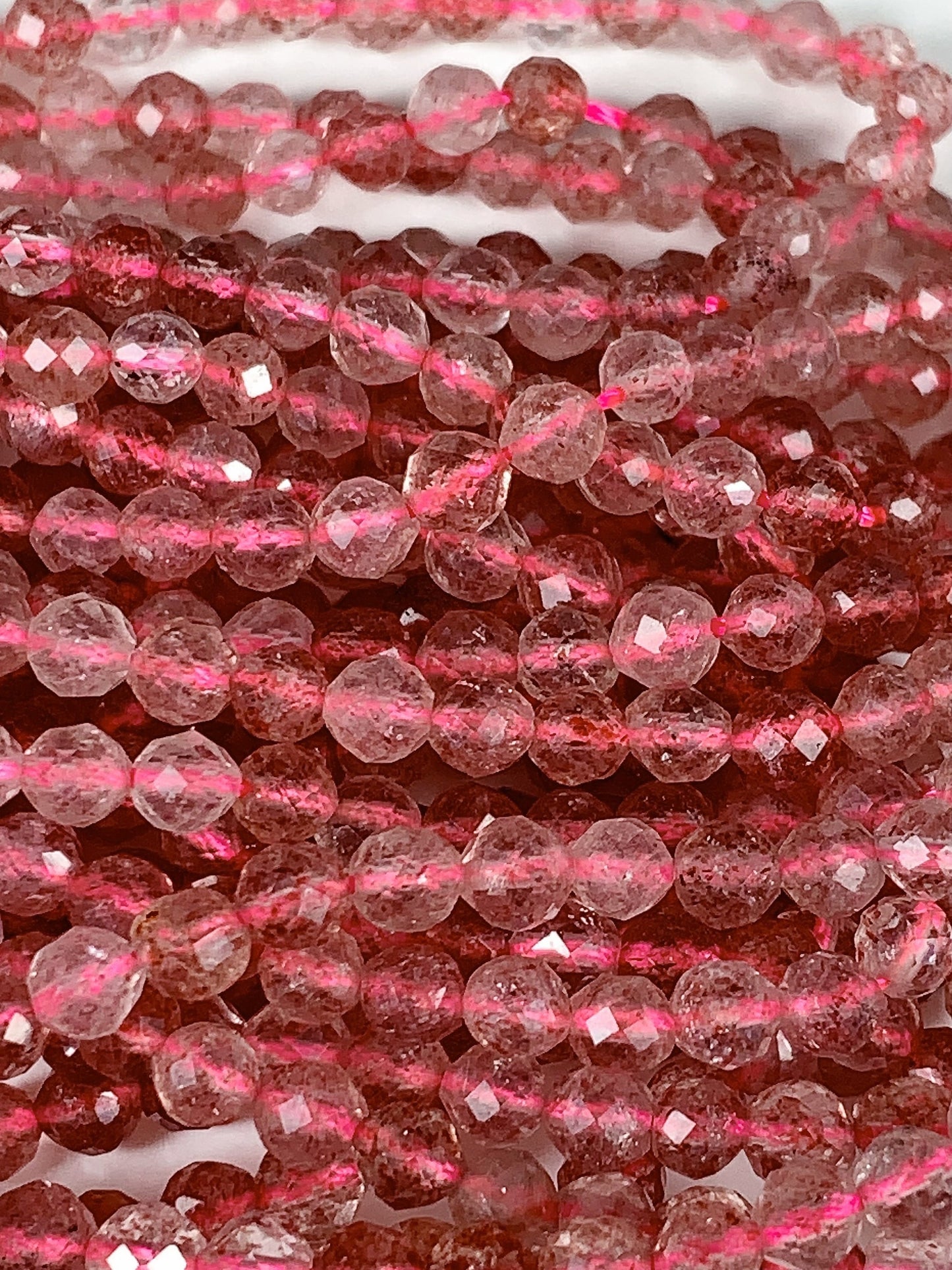 AAA Faceted Red Strawberry Quartz Beads: Natural Gemstone Strand (15.5")