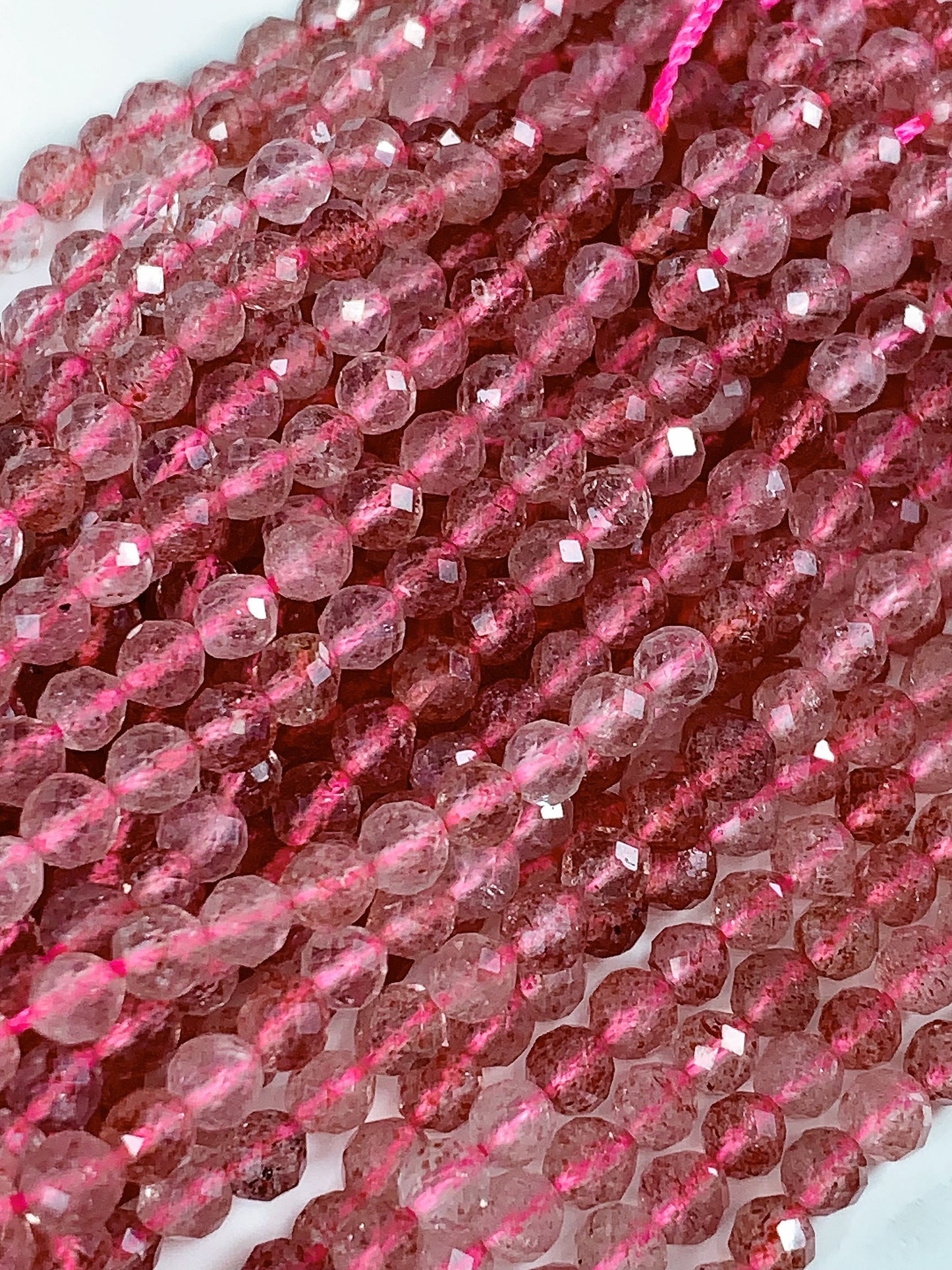 AAA Faceted Red Strawberry Quartz Beads: Natural Gemstone Strand (15.5")