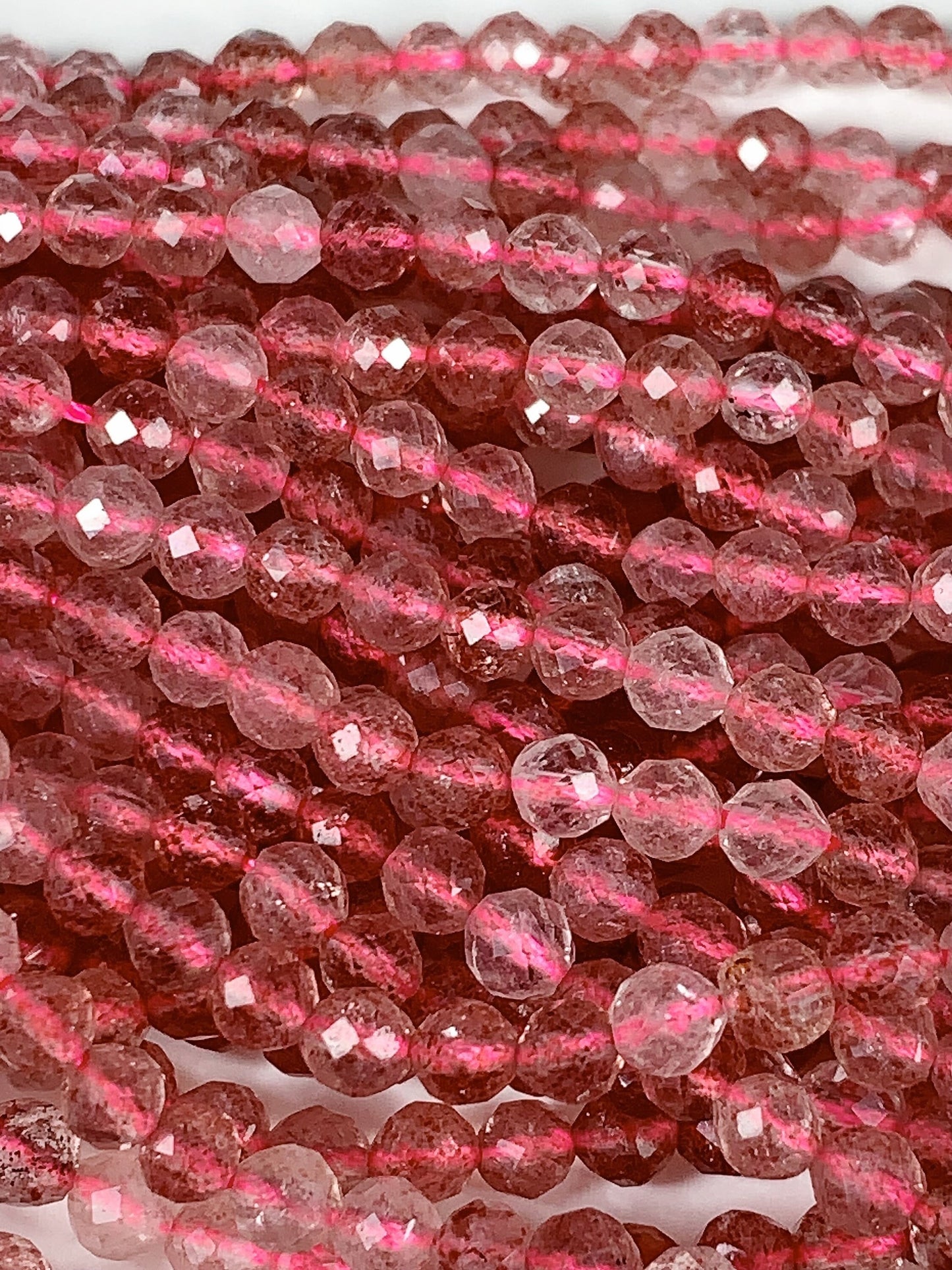 AAA Faceted Red Strawberry Quartz Beads: Natural Gemstone Strand (15.5")
