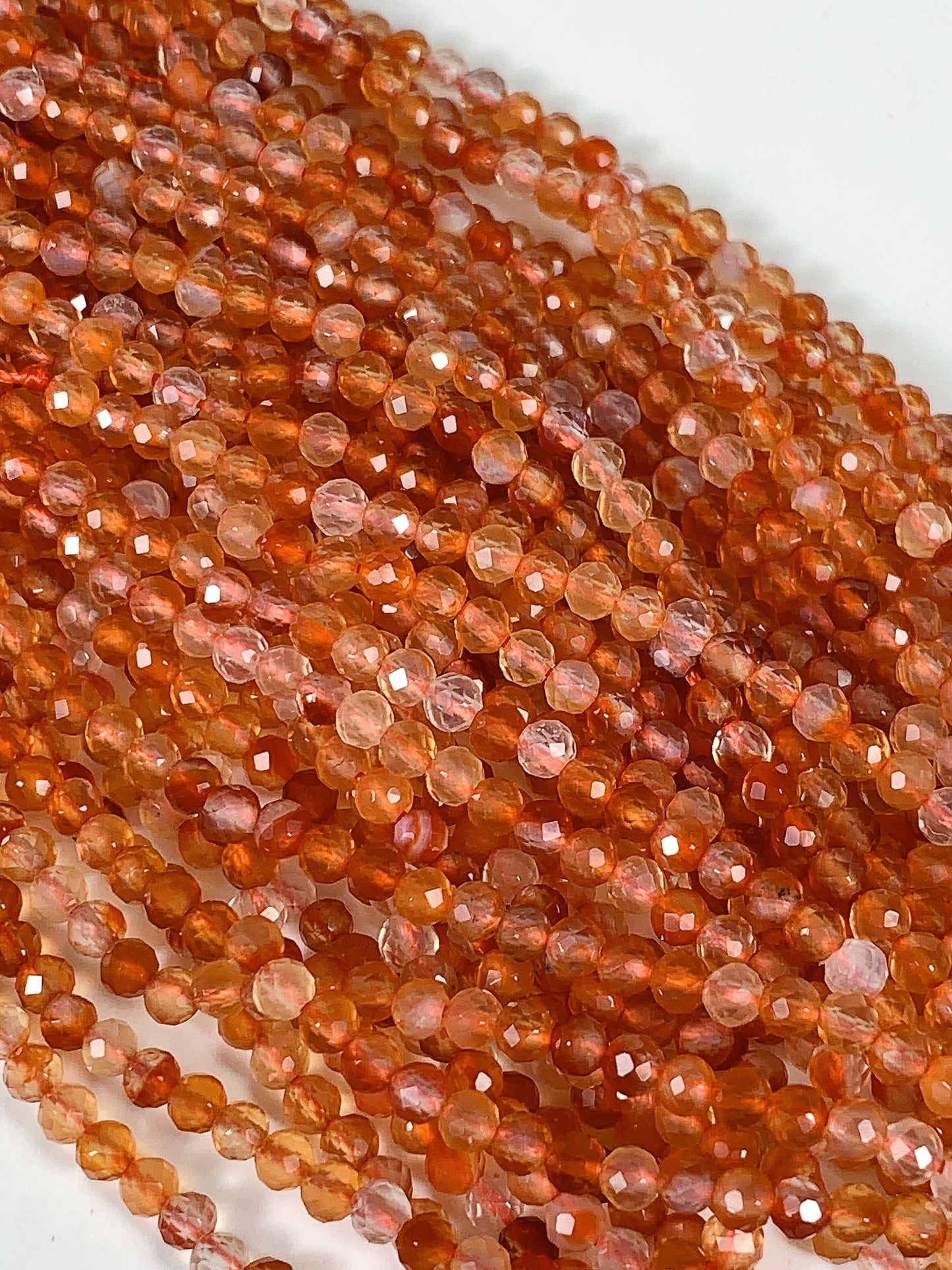 AAA Orange Red Agate Faceted Round Beads: 2mm 3mm 4mm, 15.5" Strand