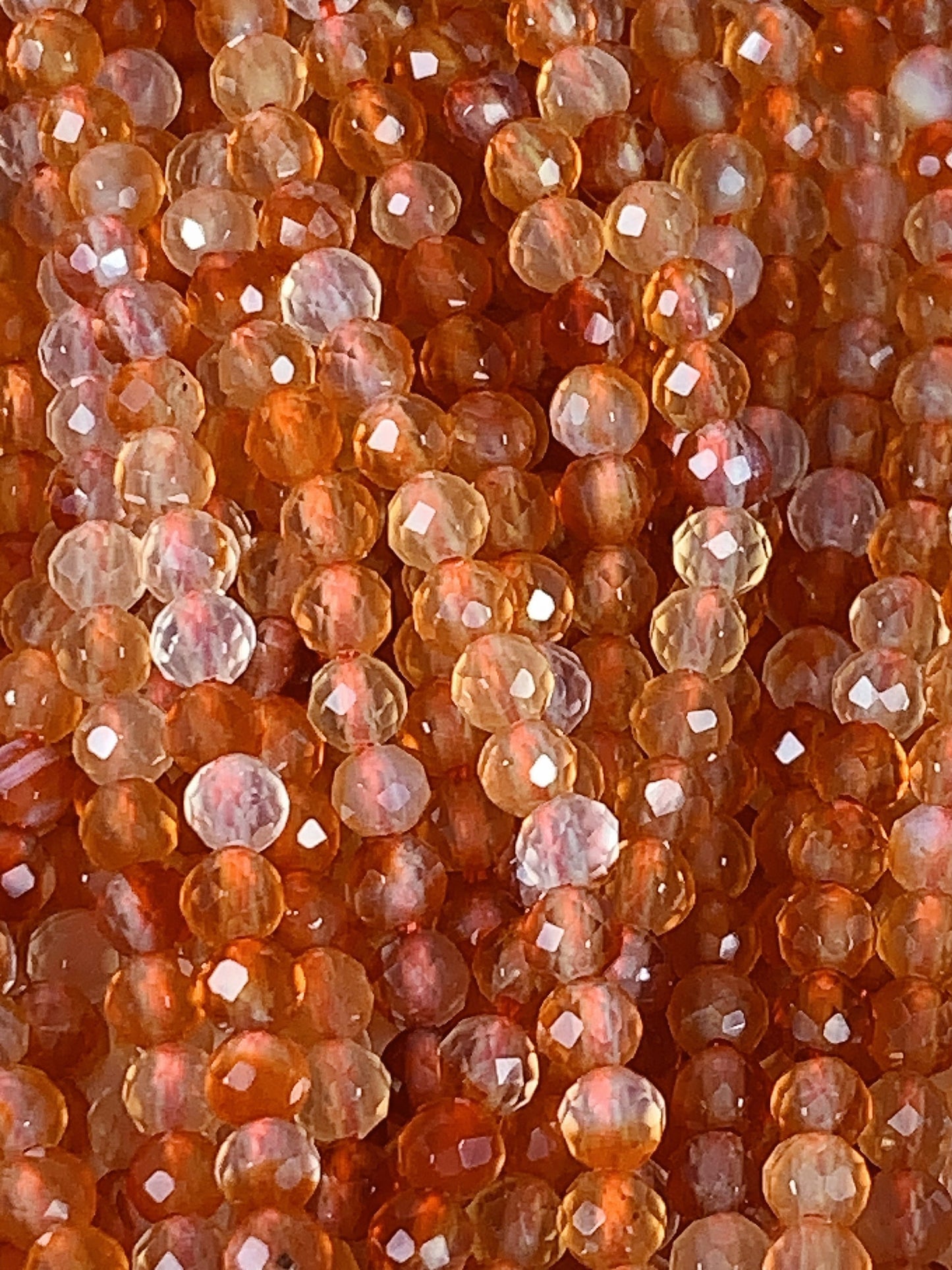 AAA Orange Red Agate Faceted Round Beads: 2mm 3mm 4mm, 15.5" Strand
