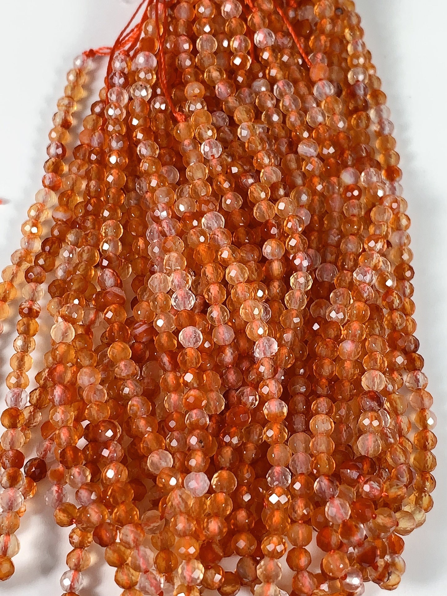 AAA Orange Red Agate Faceted Round Beads: 2mm 3mm 4mm, 15.5" Strand