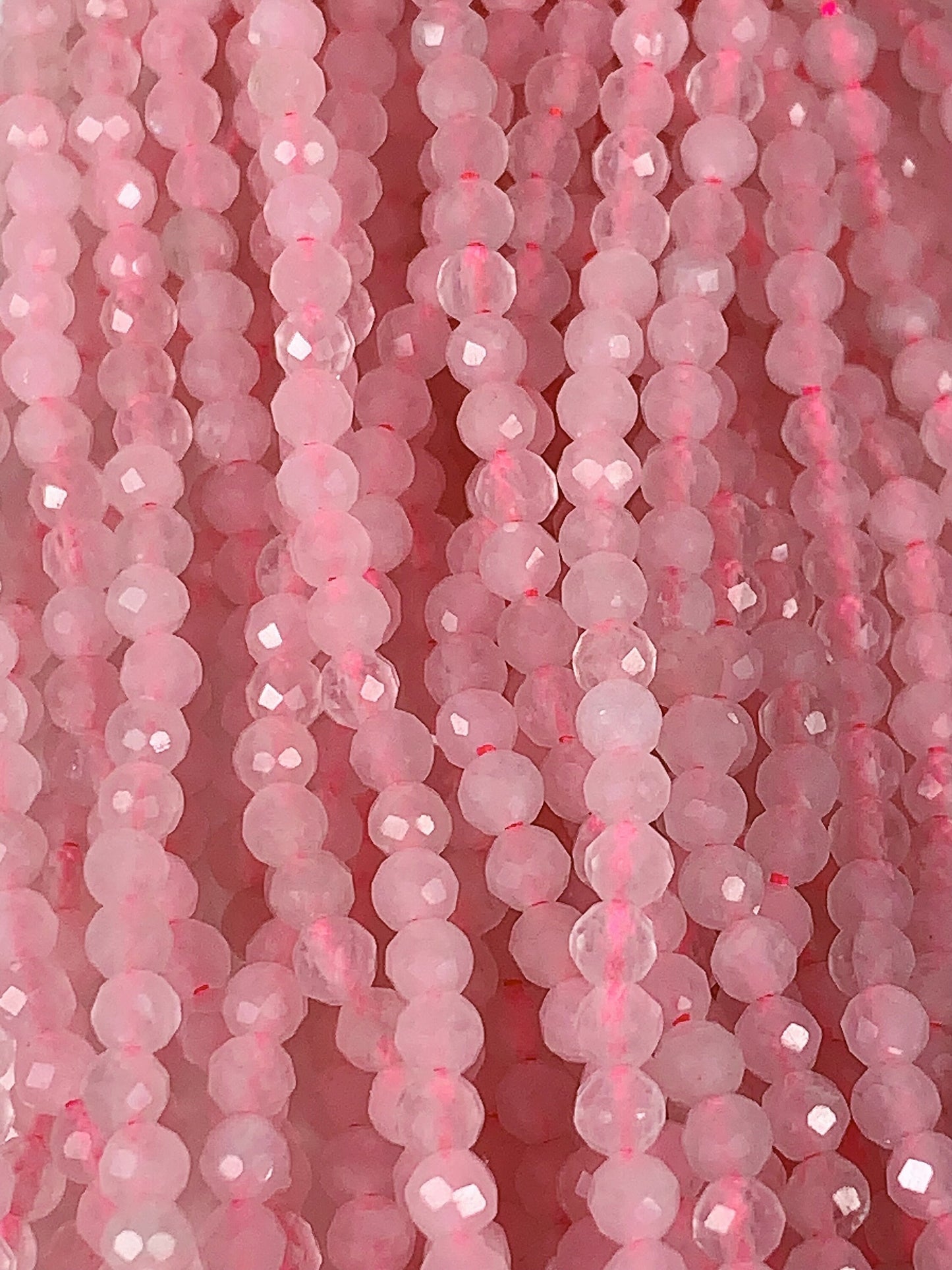 AAA Natural Cream Pink Rose Quartz Faceted Round Beads Gemstone Strand (15.5")