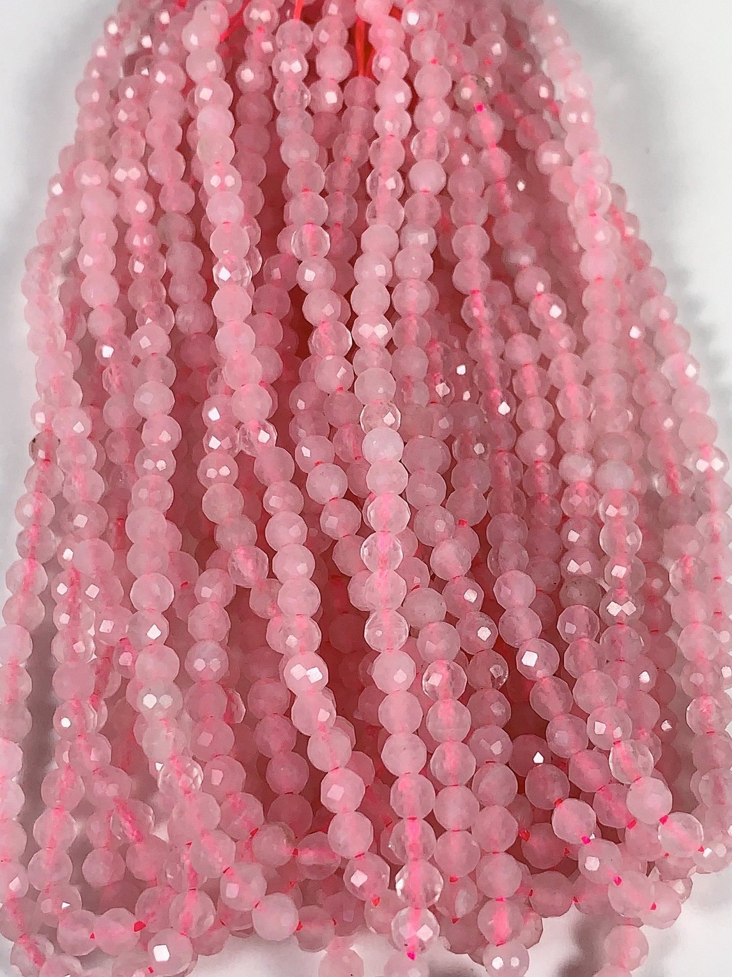 AAA Natural Cream Pink Rose Quartz Faceted Round Beads Gemstone Strand (15.5")