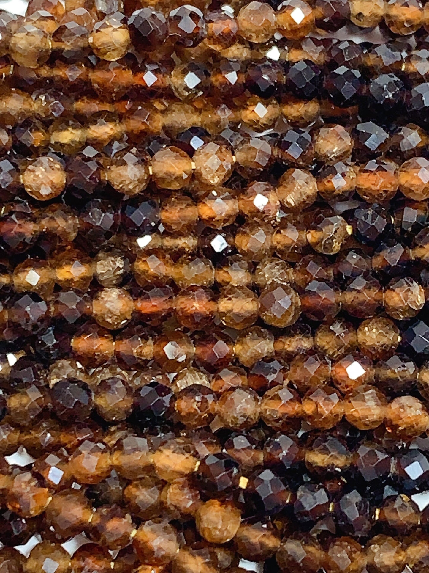 AAA Natural Yellow Brown Tourmaline Faceted Round Beads - 15.5" Strand