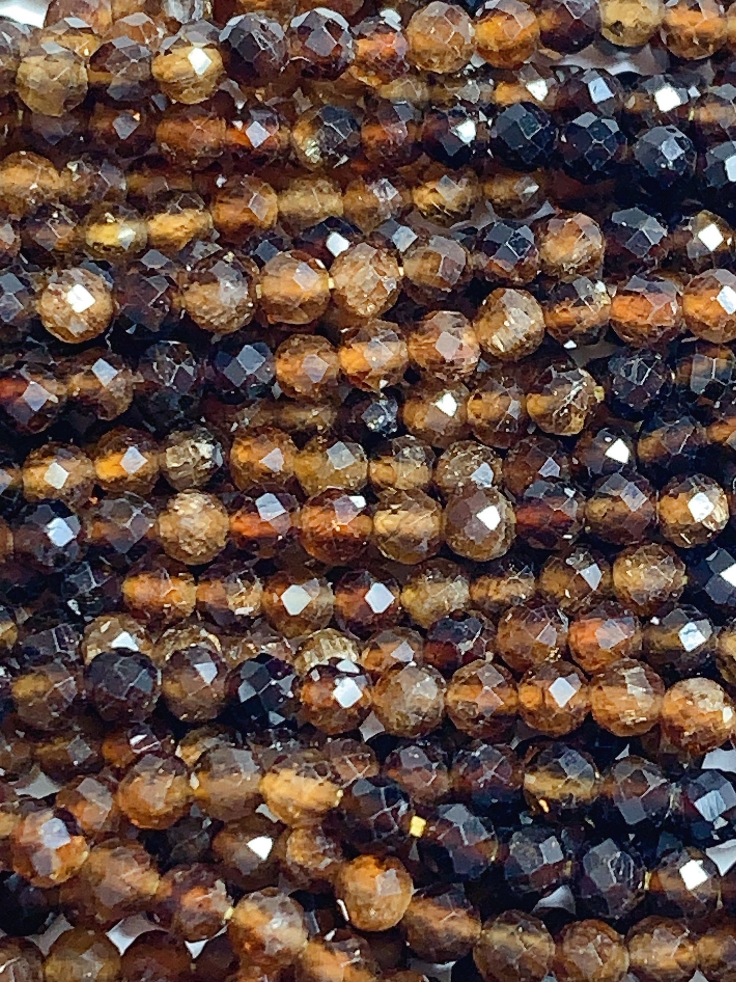 AAA Natural Yellow Brown Tourmaline Faceted Round Beads - 15.5" Strand