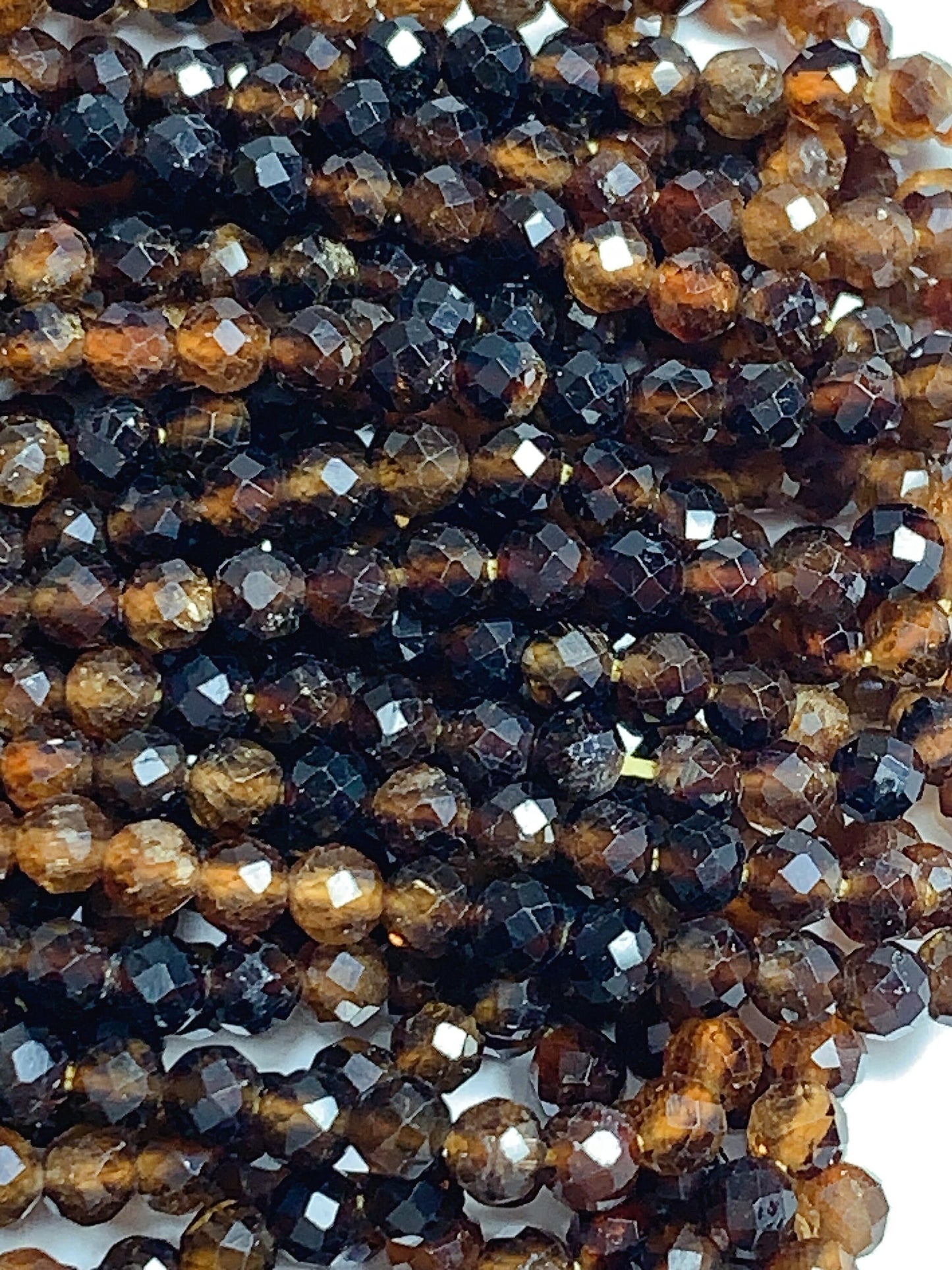 AAA Natural Yellow Brown Tourmaline Faceted Round Beads - 15.5" Strand