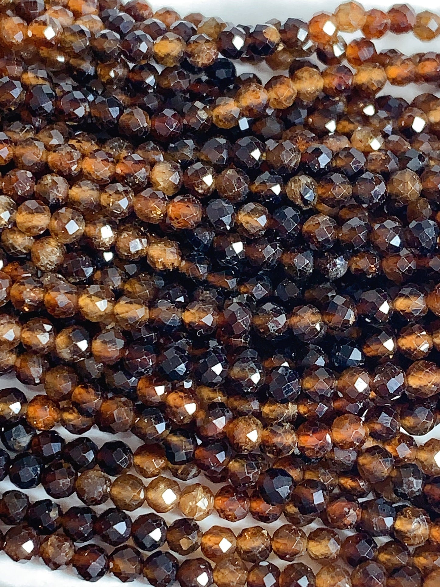 AAA Natural Yellow Brown Tourmaline Faceted Round Beads - 15.5" Strand