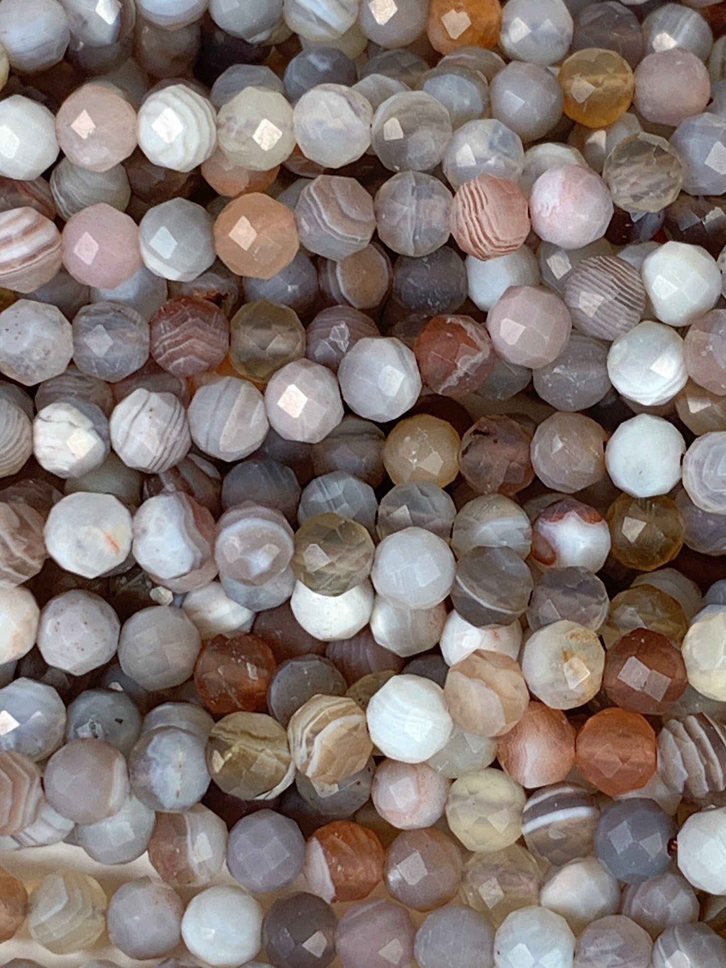 Faceted Botswana Agate Beads: Striped Orange Gray White Brown, 2mm 3mm 4mm, 15.5" Strand