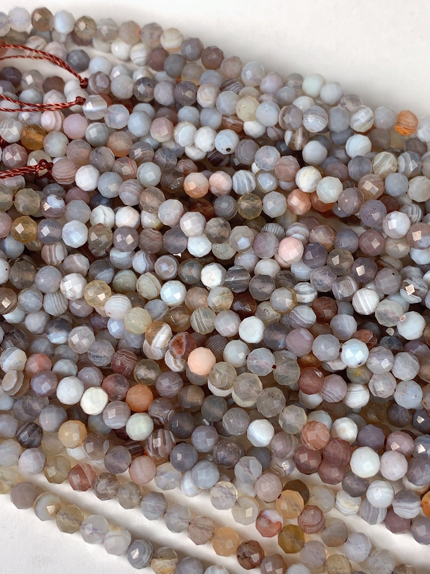 Faceted Botswana Agate Beads: Striped Orange Gray White Brown, 2mm 3mm 4mm, 15.5" Strand