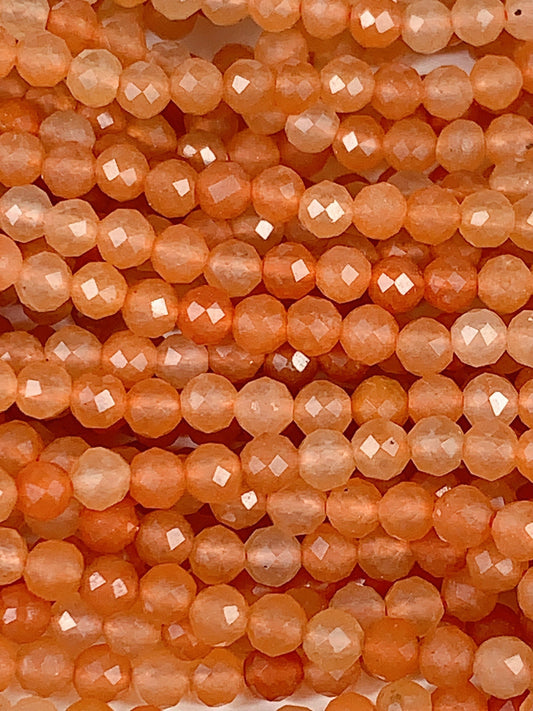 Grade AAA Genuine Natural Orange Red Aventurine Faceted Round Beads 15.5" Strand 2mm 3mm 4mm