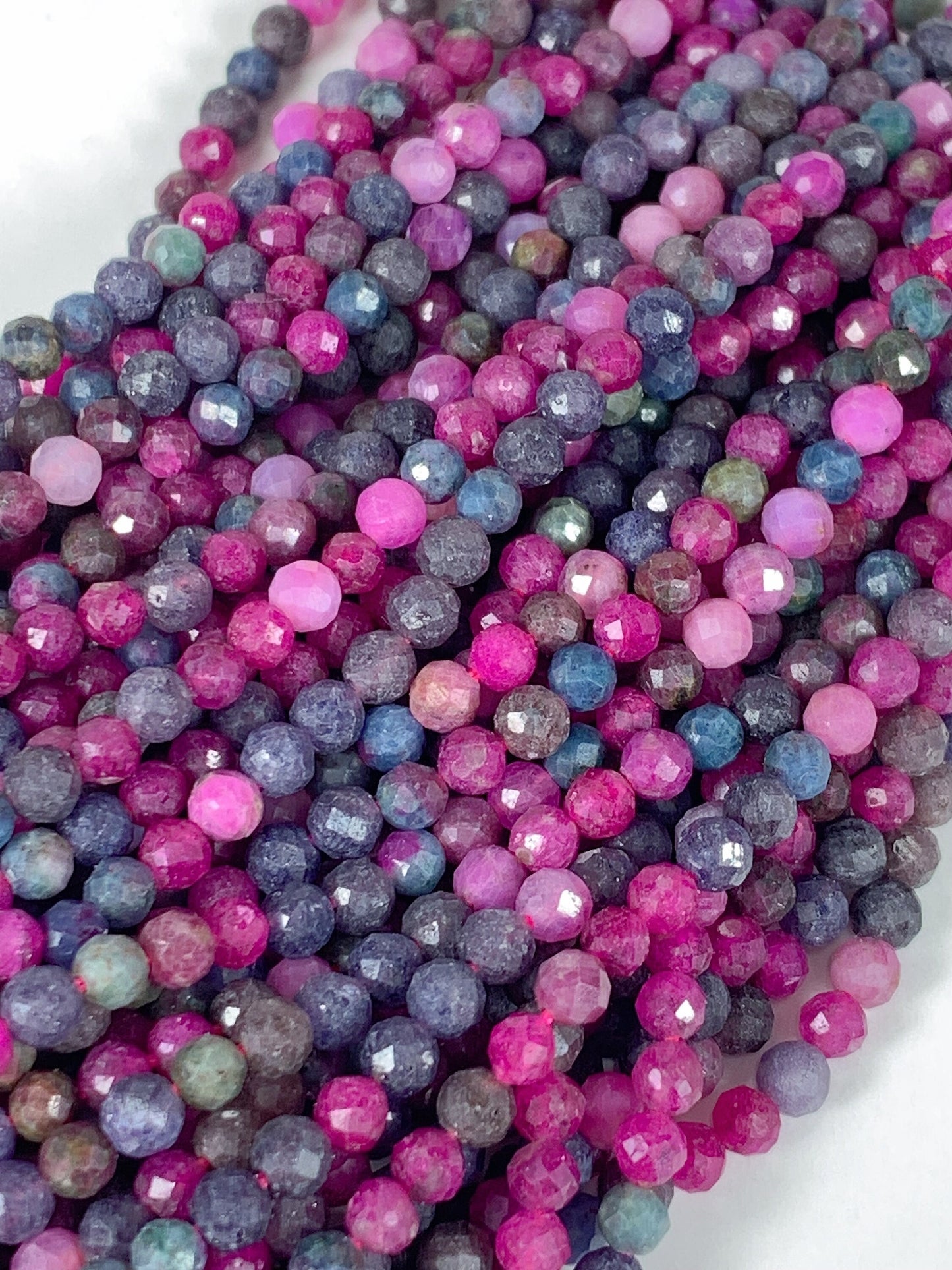 Faceted Ruby Sapphire Beads: Natural Purple Red Blue Gemstone Strand