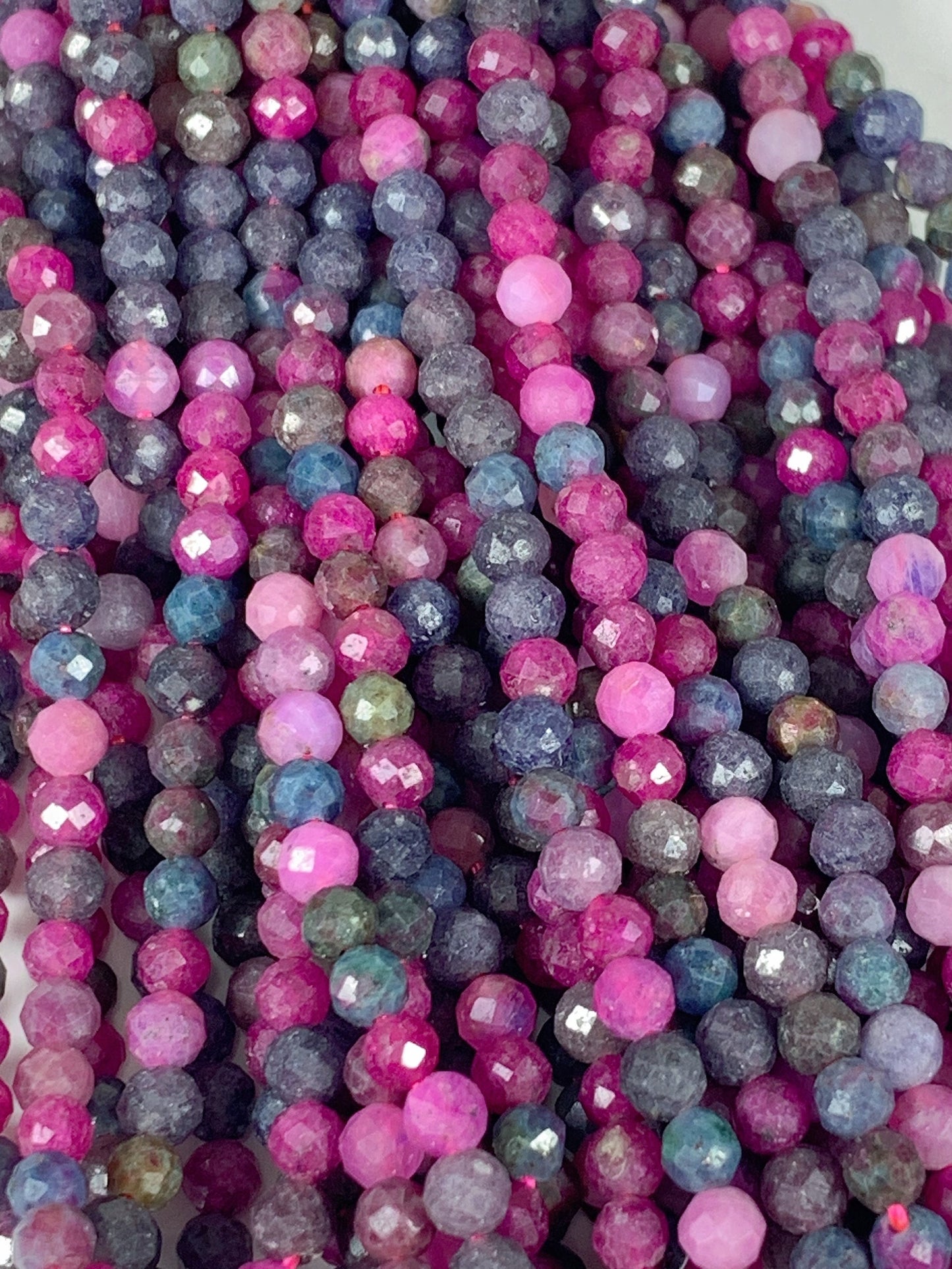 Faceted Ruby Sapphire Beads: Natural Purple Red Blue Gemstone Strand