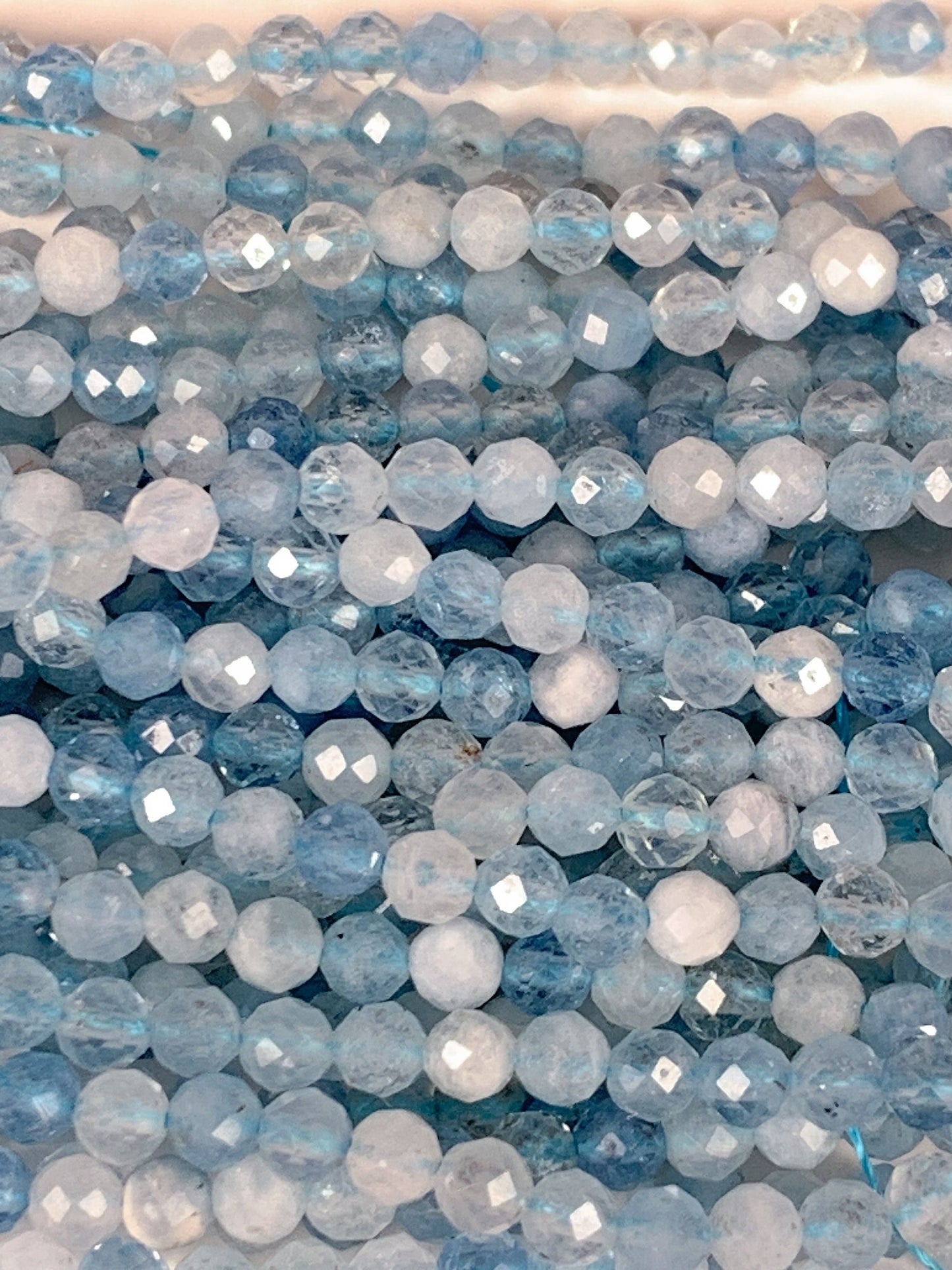 Natural Blue Soft Translucent Aquamarine Faceted Round Beads 15.5" Strand 2mm 3mm 4mm