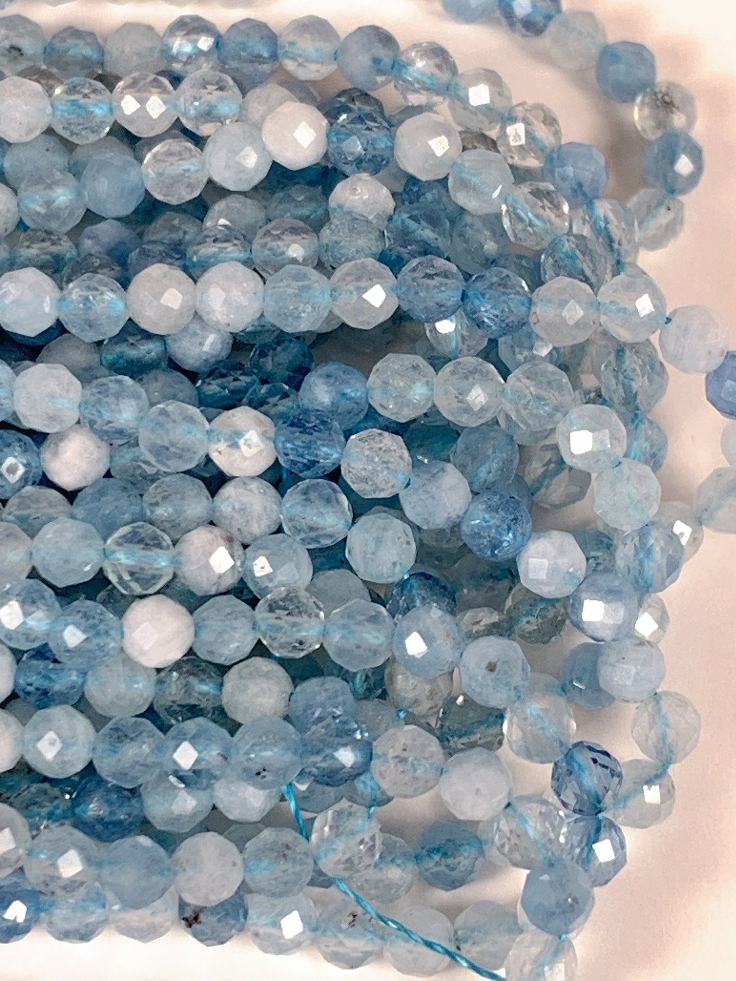 Natural Blue Soft Translucent Aquamarine Faceted Round Beads 15.5" Strand 2mm 3mm 4mm