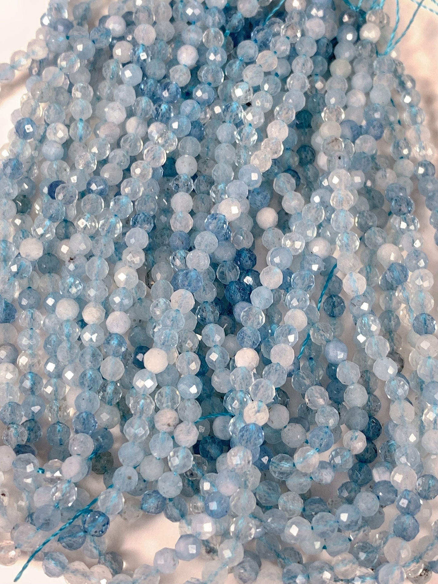 Natural Blue Soft Translucent Aquamarine Faceted Round Beads 15.5" Strand 2mm 3mm 4mm