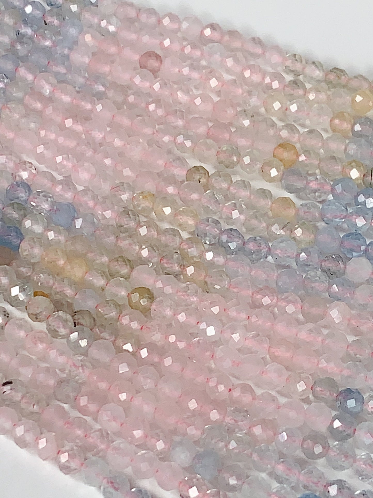 AAA Pink Blue Morganite Faceted Round Beads: Natural Gemstone Strand