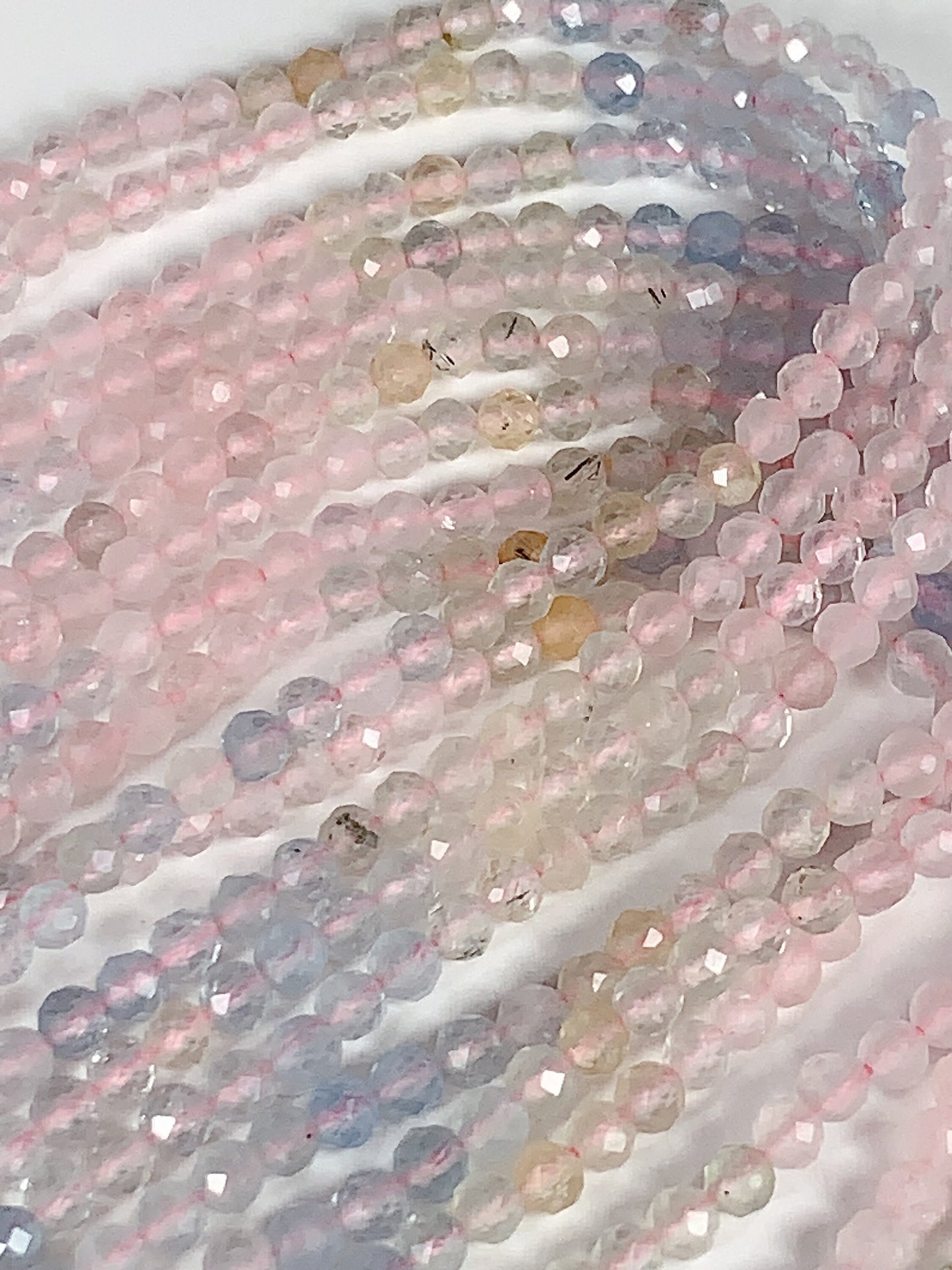 AAA Pink Blue Morganite Faceted Round Beads: Natural Gemstone Strand