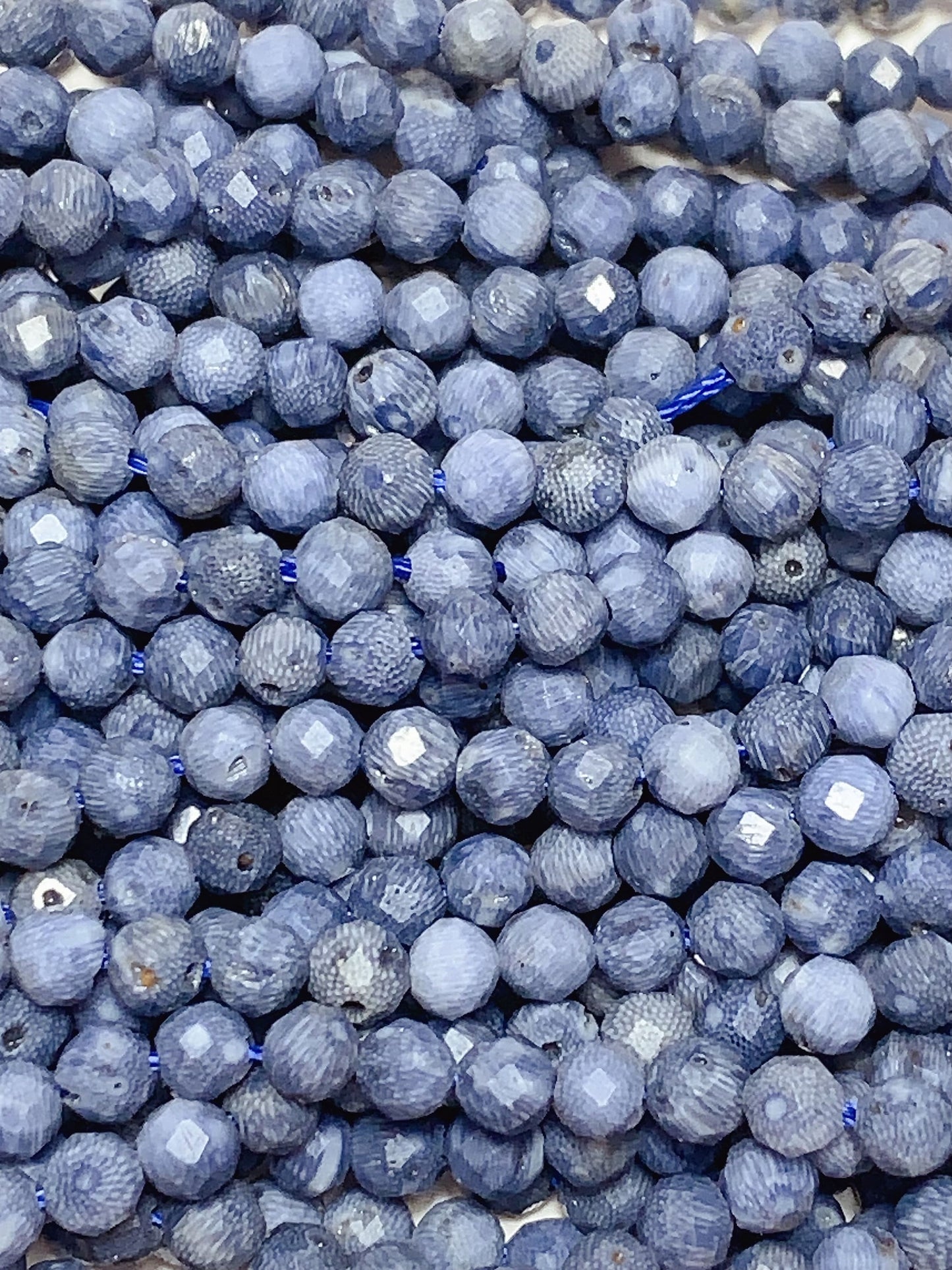 Genuine Natural Blue Coral Faceted Round Beads 15.5" Strand 2mm 3mm 4mm