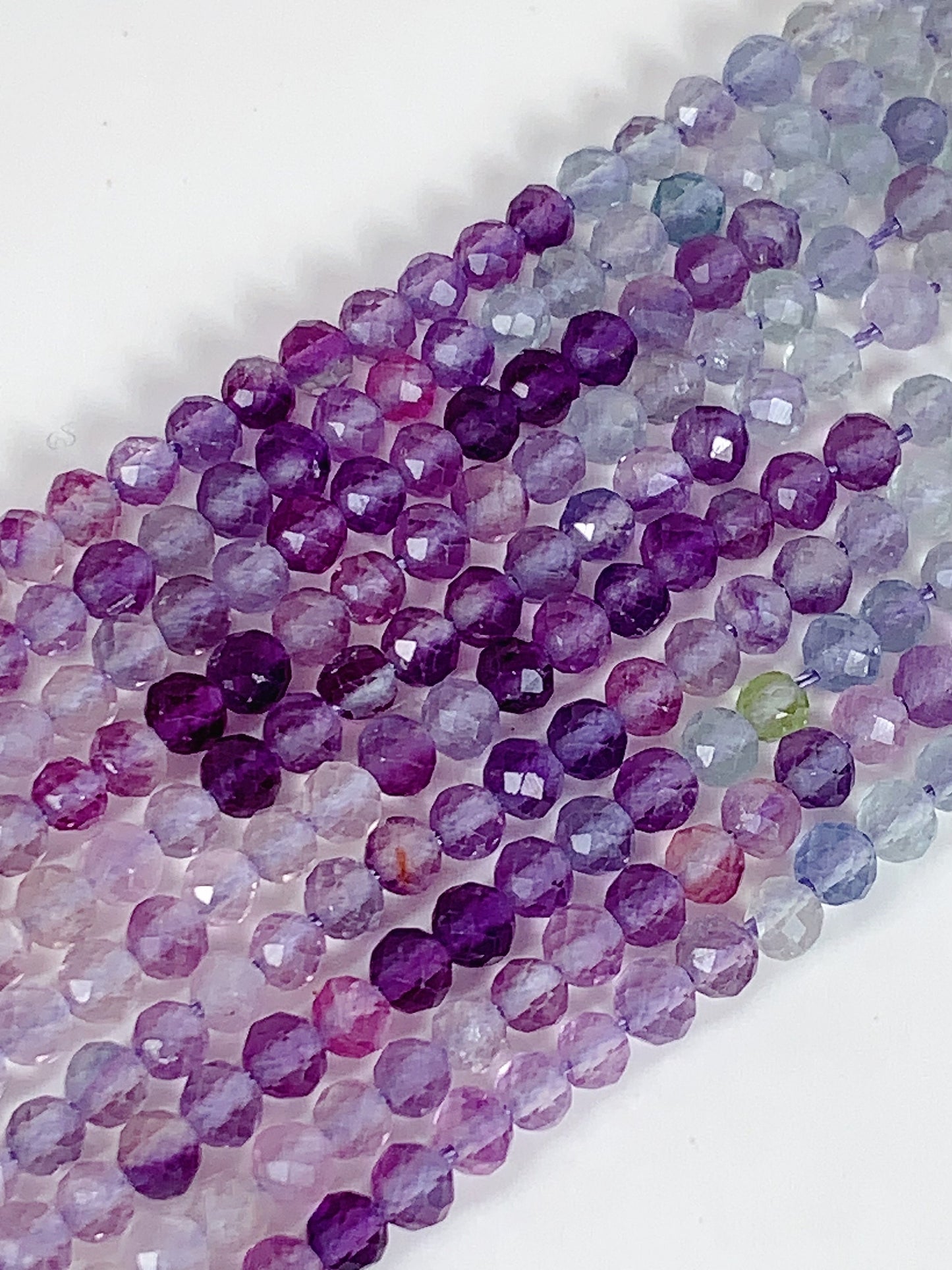 AAA Natural Rainbow Fluorite Faceted Round Beads: 15.5 Strand  Purple, Blue, Clear, Green  3mm 4mm