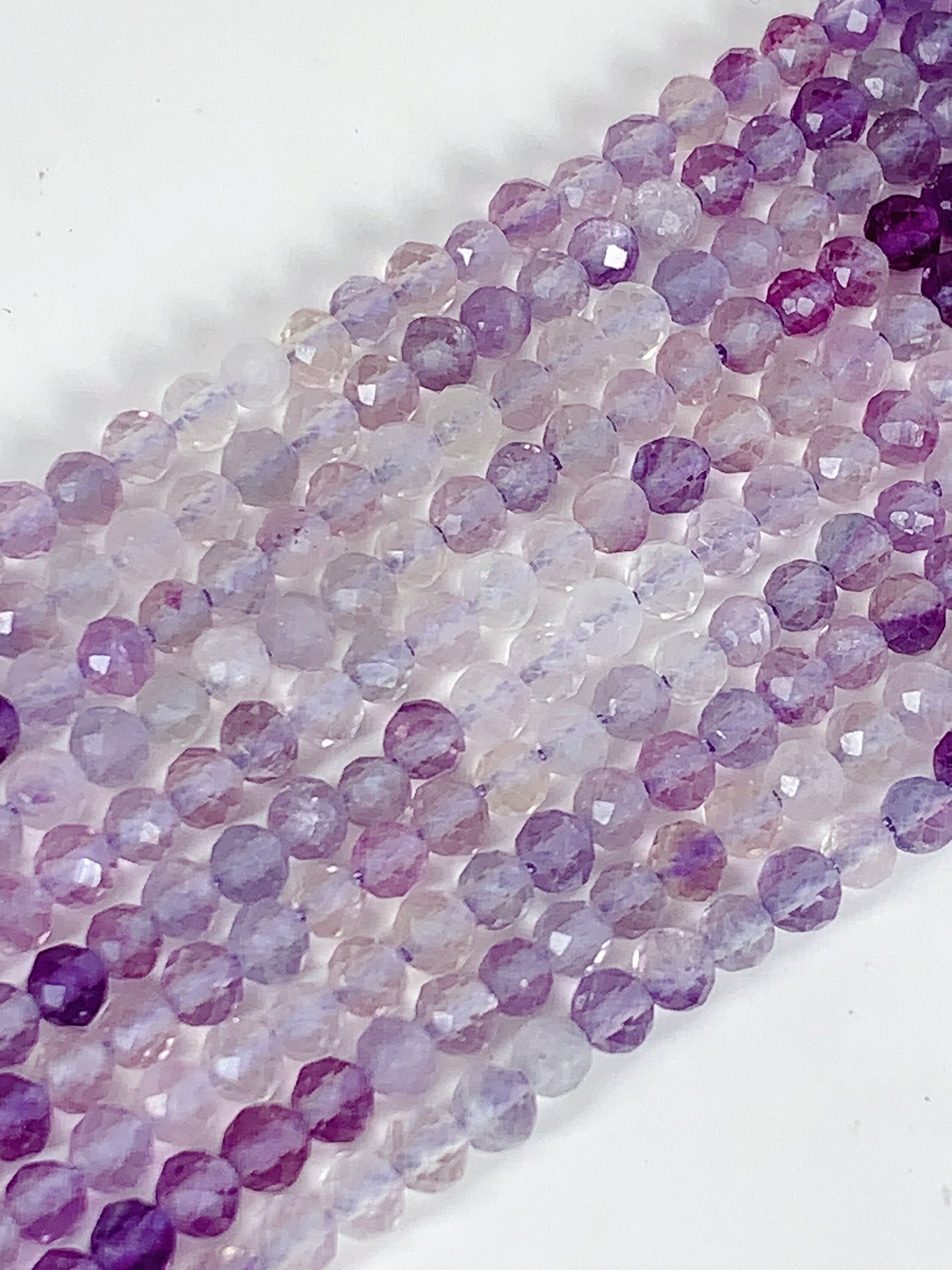 AAA Natural Rainbow Fluorite Faceted Round Beads: 15.5 Strand  Purple, Blue, Clear, Green  3mm 4mm