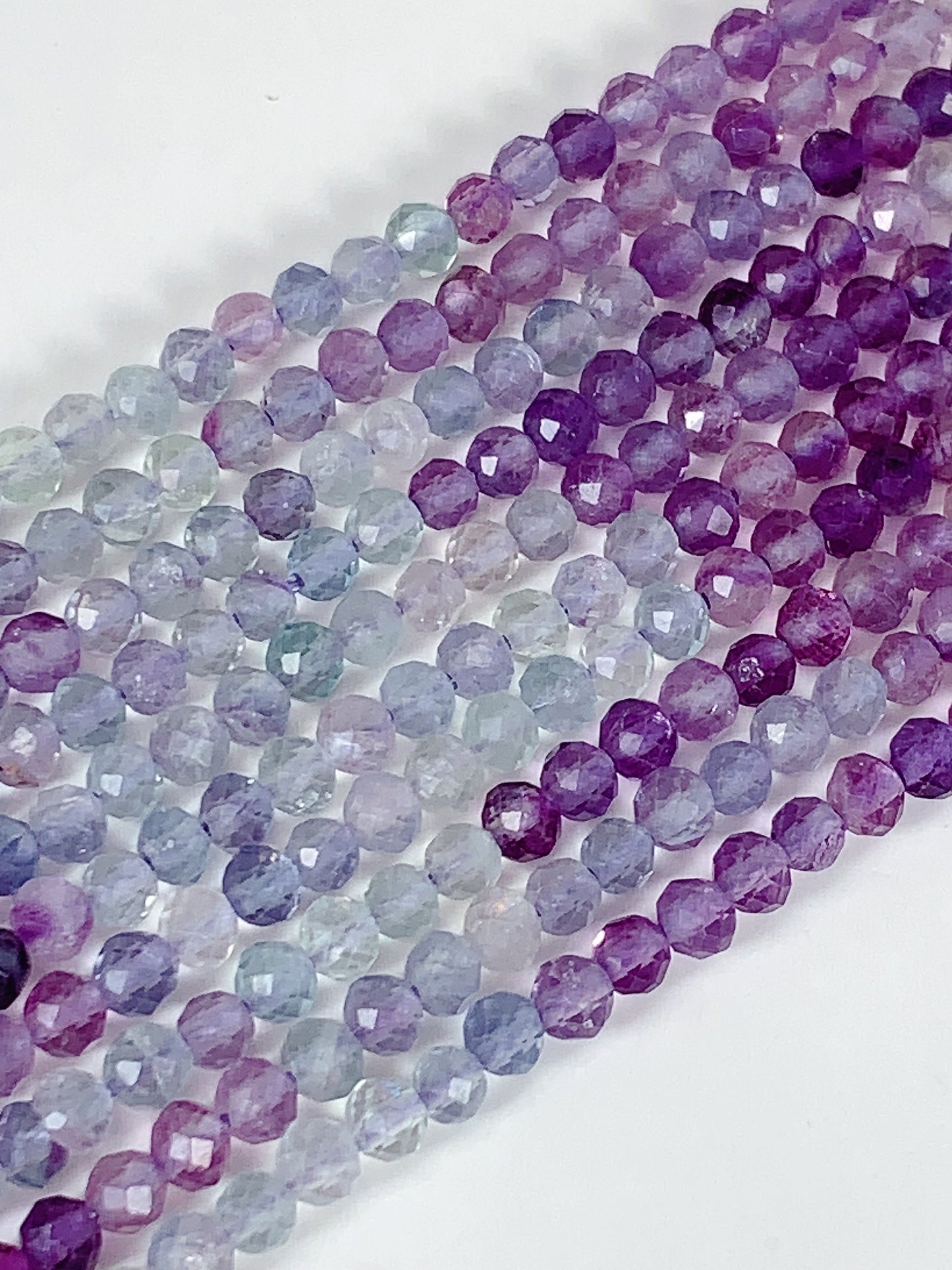 AAA Natural Rainbow Fluorite Faceted Round Beads: 15.5 Strand  Purple, Blue, Clear, Green  3mm 4mm