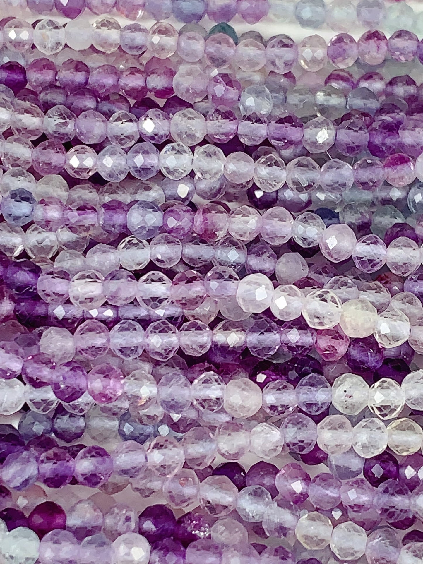 AAA Natural Rainbow Fluorite Faceted Round Beads: 15.5 Strand  Purple, Blue, Clear, Green  3mm 4mm