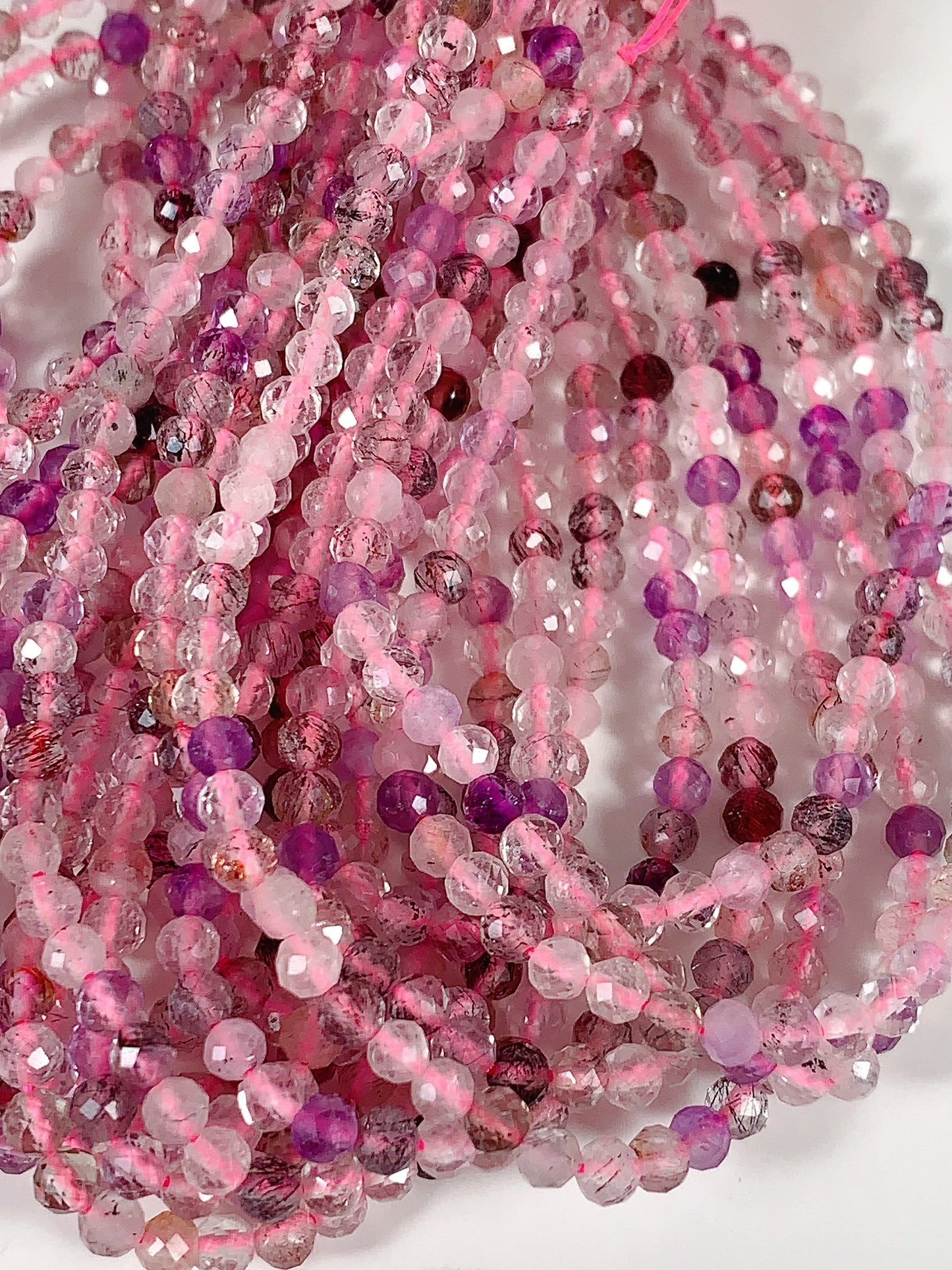 Pink Purple Super 7 Crystal Beads: Faceted Round, 15.5" Strand