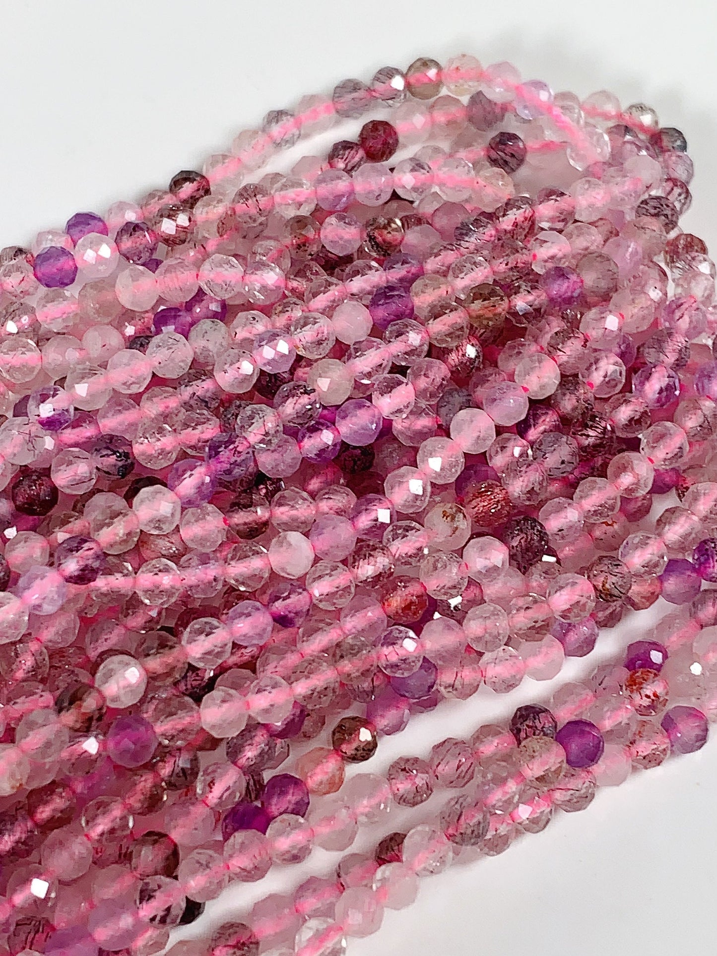 Pink Purple Super 7 Crystal Beads: Faceted Round, 15.5" Strand