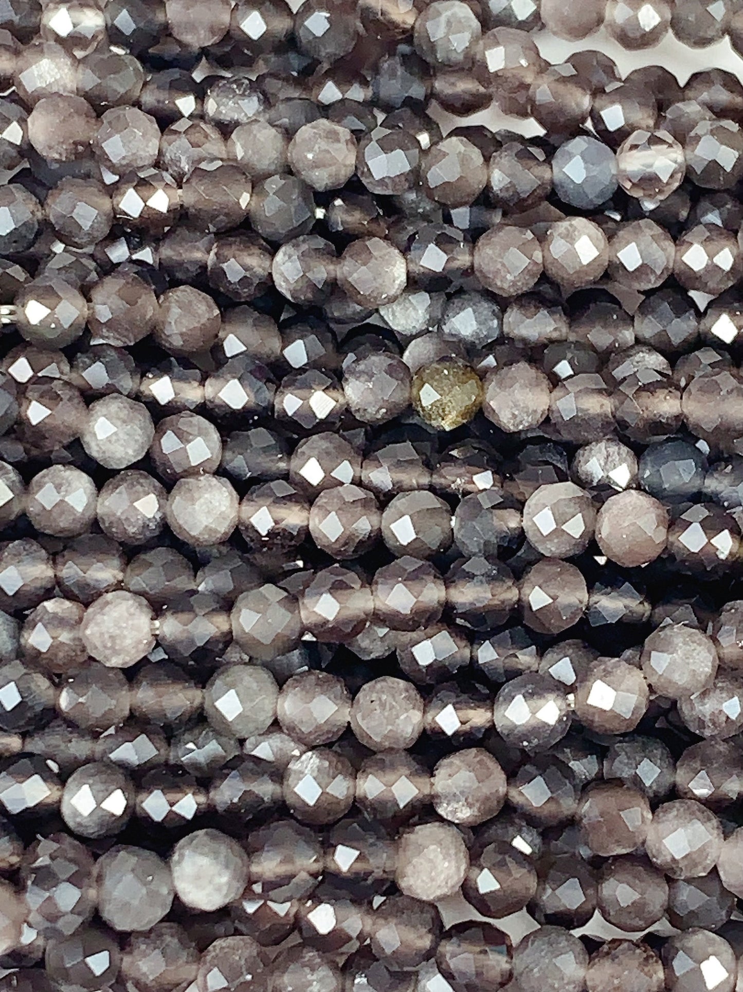 Grade AAA Genuine Natural Silver Obsidian  Faceted Round Beads 15.5" Strand 2mm 3mm 4mm