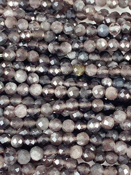 Grade AAA Genuine Natural Silver Obsidian  Faceted Round Beads 15.5" Strand 2mm 3mm 4mm