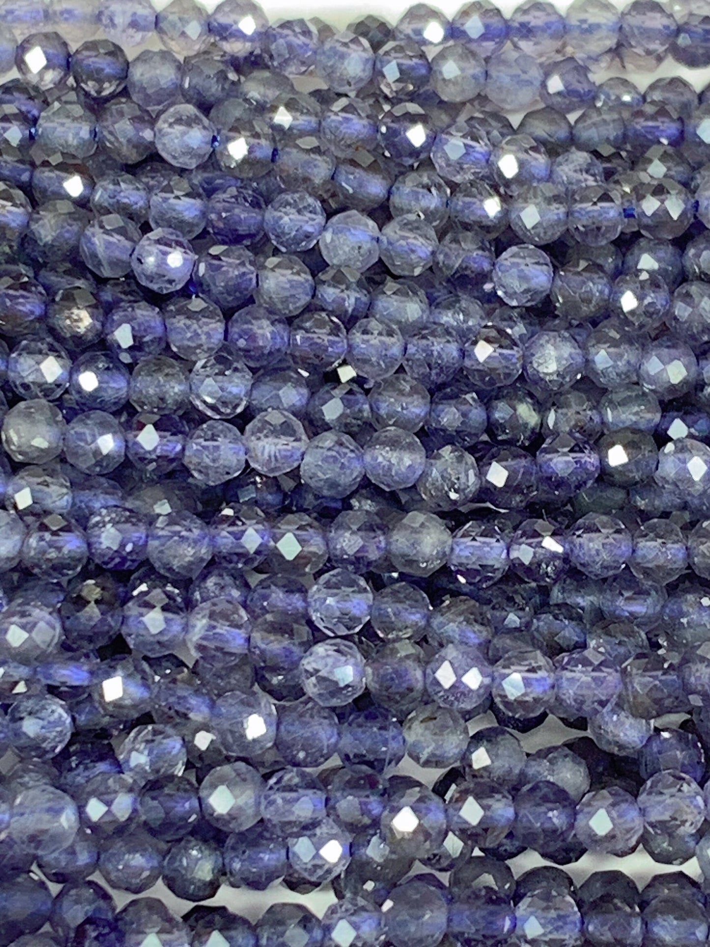 AAA Natural Blue Iolite Cordierite Faceted Round Beads (15.5" Strand)