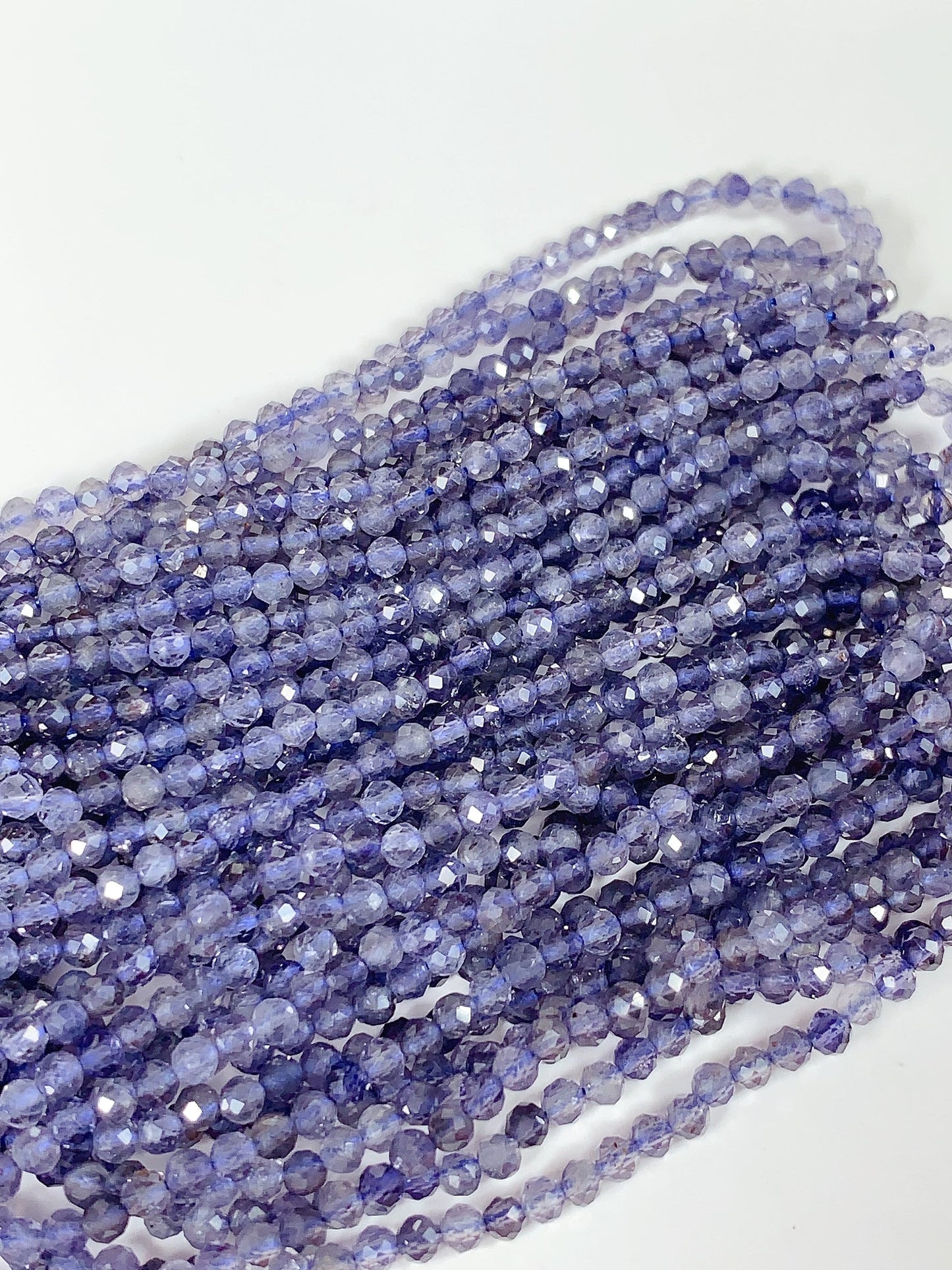 AAA Natural Blue Iolite Cordierite Faceted Round Beads (15.5" Strand)