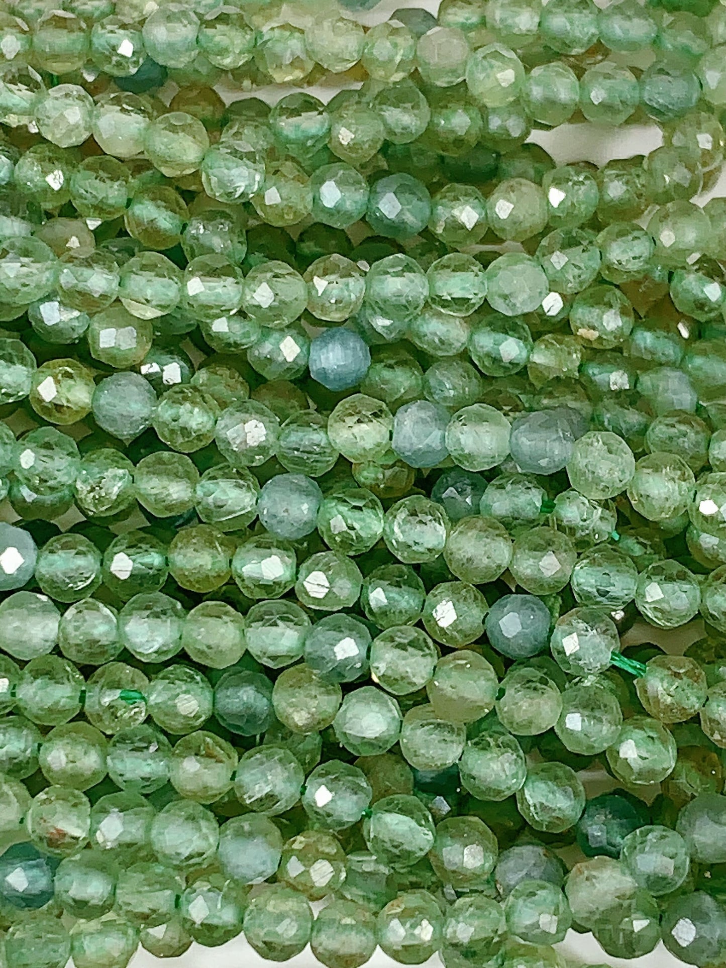 Genuine Natural Green Apatite Faceted Round Beads 15.5" Strand 2mm 3mm 4mm