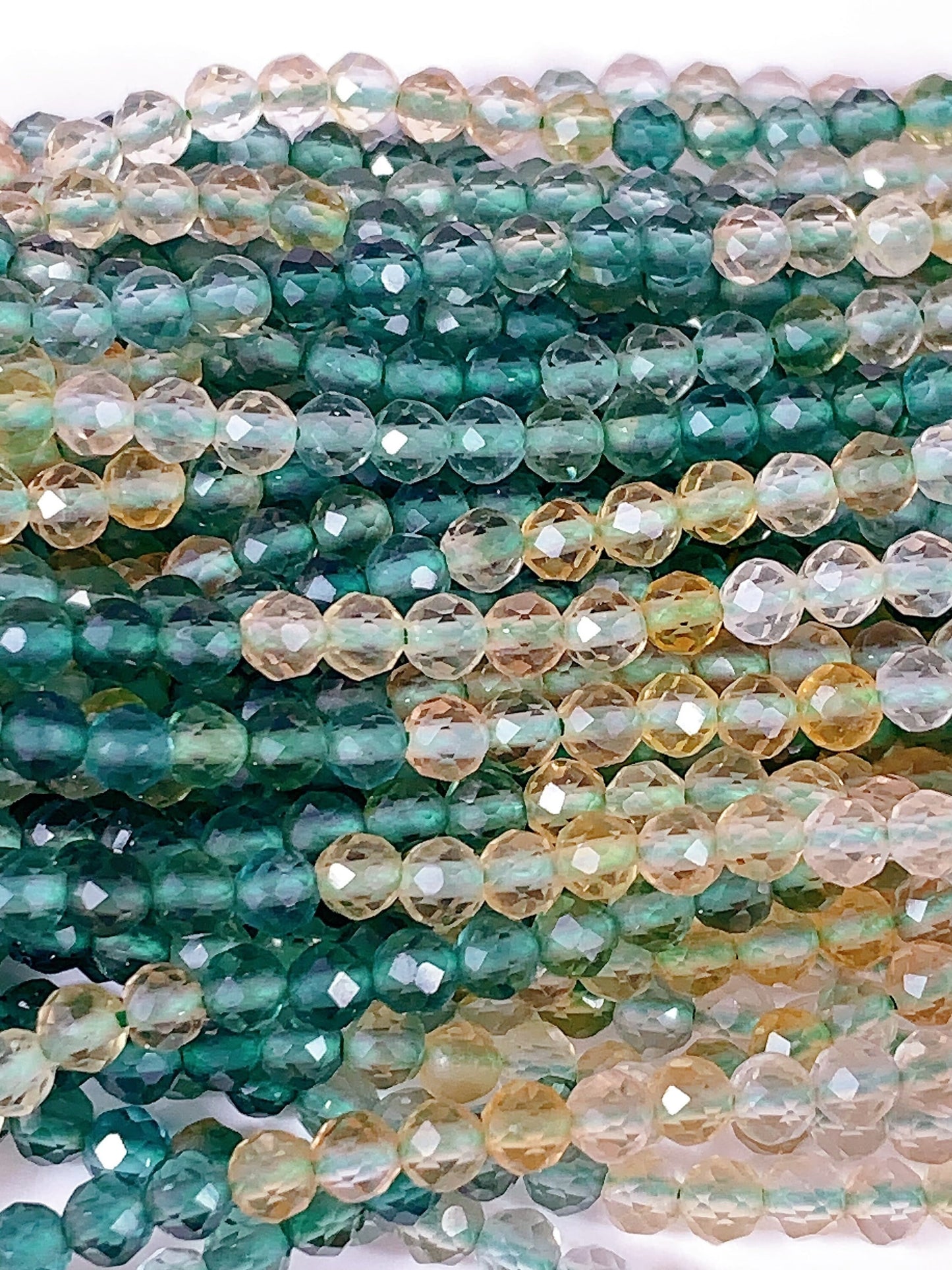 AAA Yellow Citrine Green Apatite Faceted Round Beads: 2-4mm, 15.5" Strand