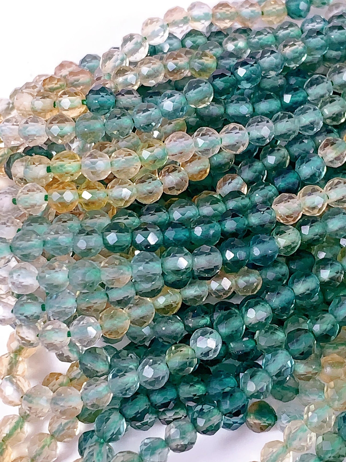AAA Yellow Citrine Green Apatite Faceted Round Beads: 2-4mm, 15.5" Strand
