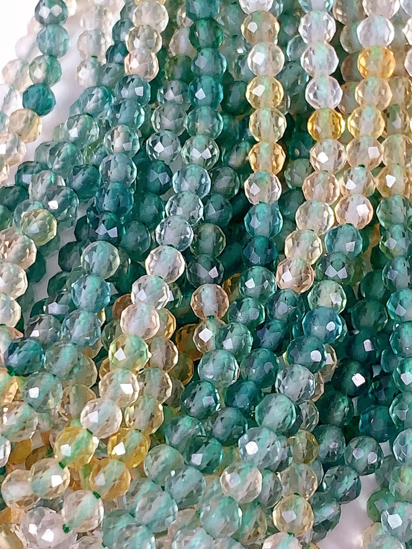 AAA Yellow Citrine Green Apatite Faceted Round Beads: 2-4mm, 15.5" Strand
